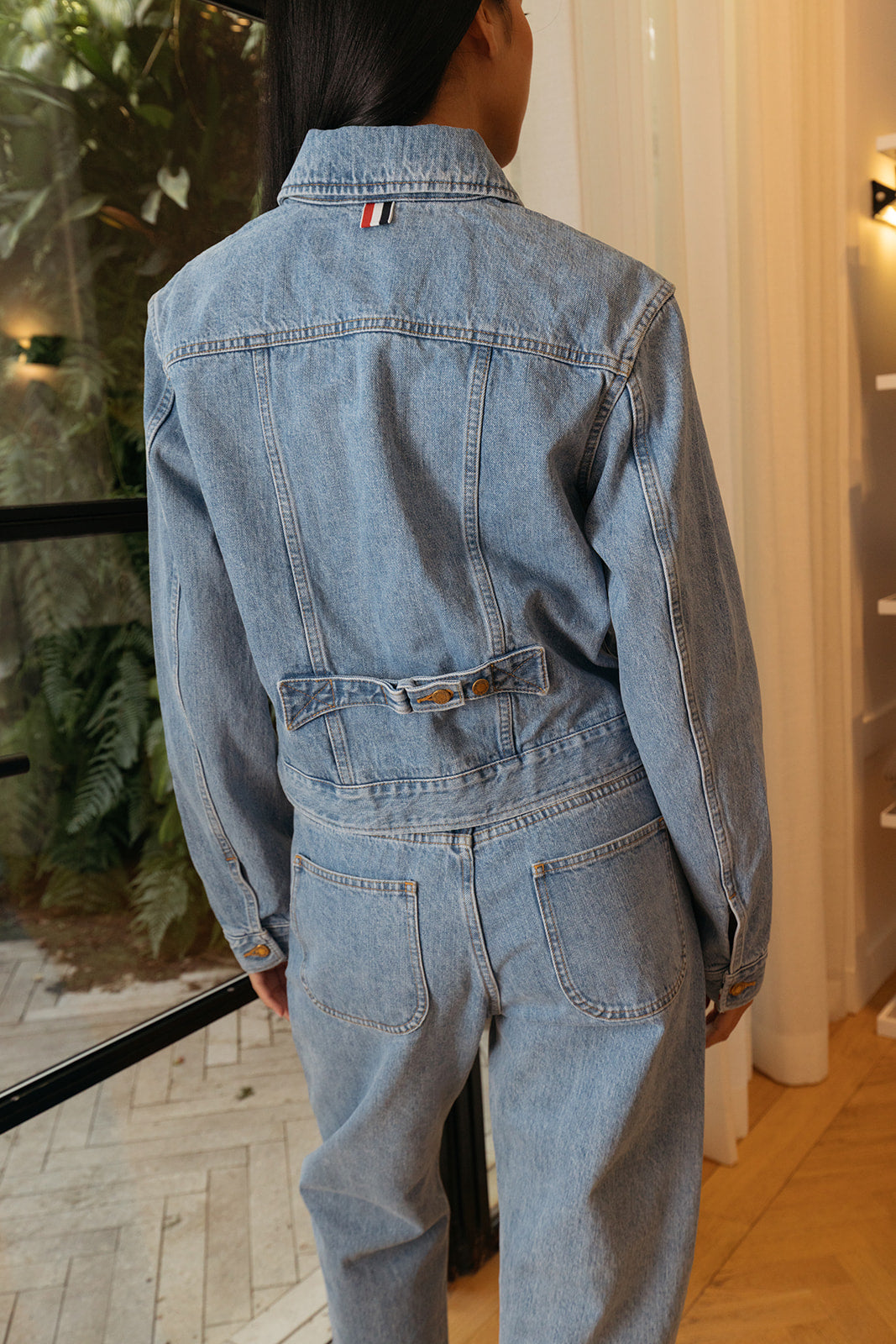 THOM BROWNE | SHRUNKEN FIT DENIM JACKET | WOMEN'S LUXURY DESIGNER CLOTHING, SHOES, HANDBAGS & JEWELRY | CAPITOL CHARLOTTE, NC & BRENTWOOD, CA