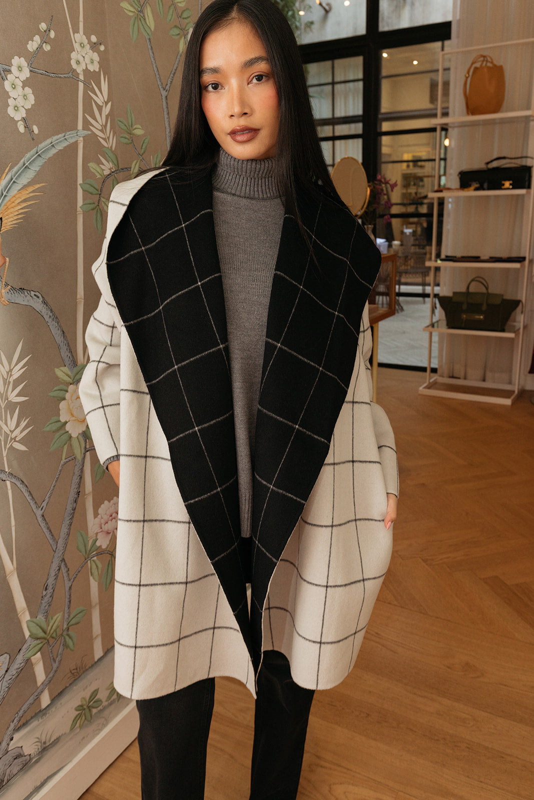 TOTEME | WINDOWPANE HOODIE COAT | WOMEN'S LUXURY DESIGNER CLOTHING, SHOES, HANDBAGS & JEWELRY | CAPITOL CHARLOTTE, NC & BRENTWOOD, CA