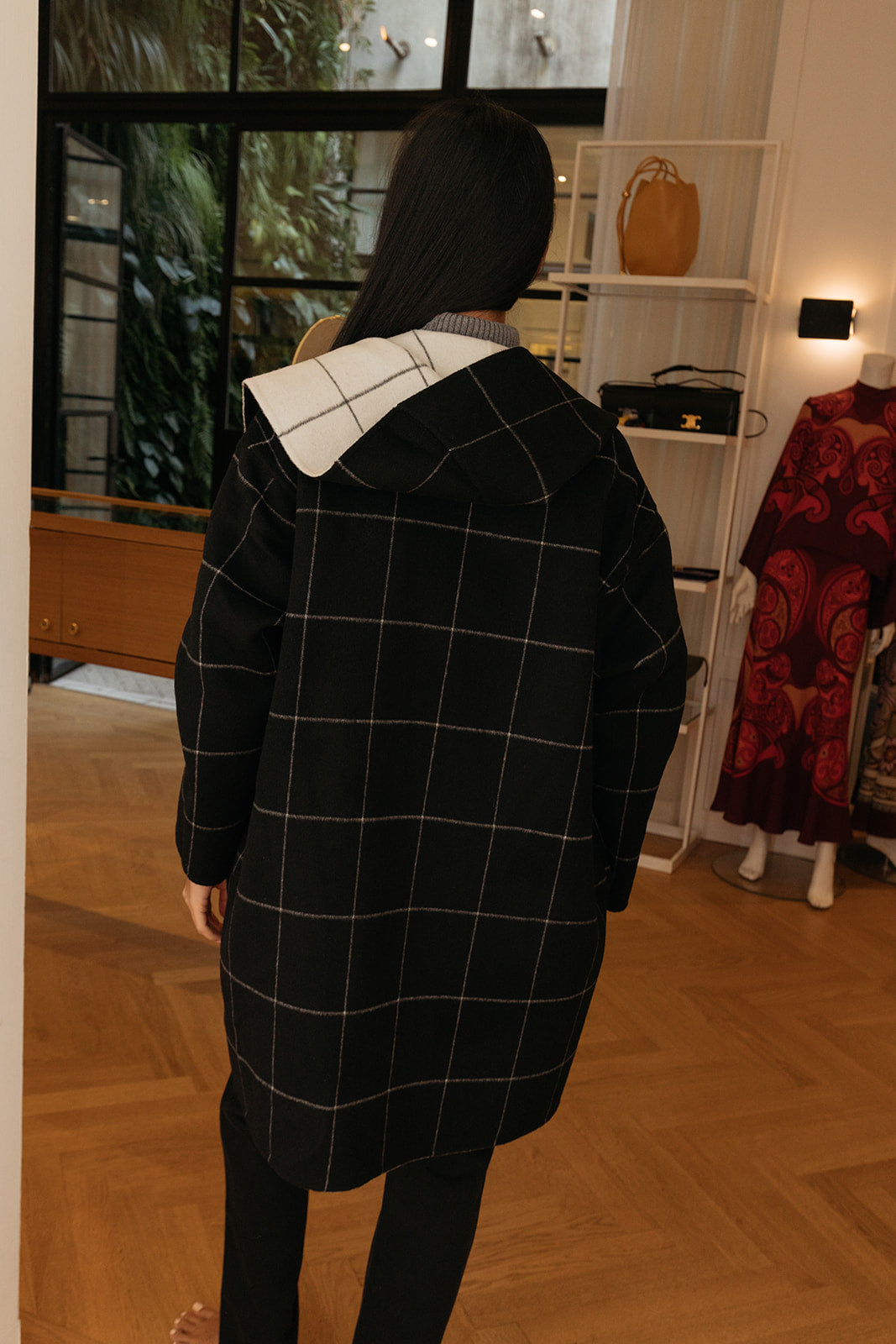 TOTEME | WINDOWPANE HOODIE COAT | WOMEN'S LUXURY DESIGNER CLOTHING, SHOES, HANDBAGS & JEWELRY | CAPITOL CHARLOTTE, NC & BRENTWOOD, CA