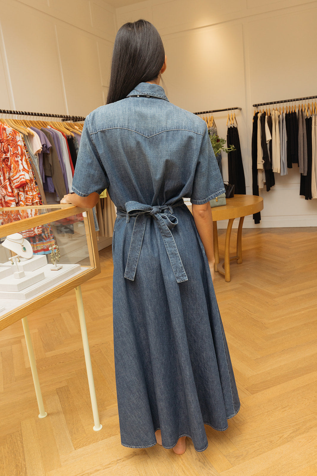 VALENTINO | DENIM MIDI DRESS | WOMEN'S LUXURY DESIGNER CLOTHING, SHOES, HANDBAGS & JEWELRY | CAPITOL CHARLOTTE, NC & BRENTWOOD, CA