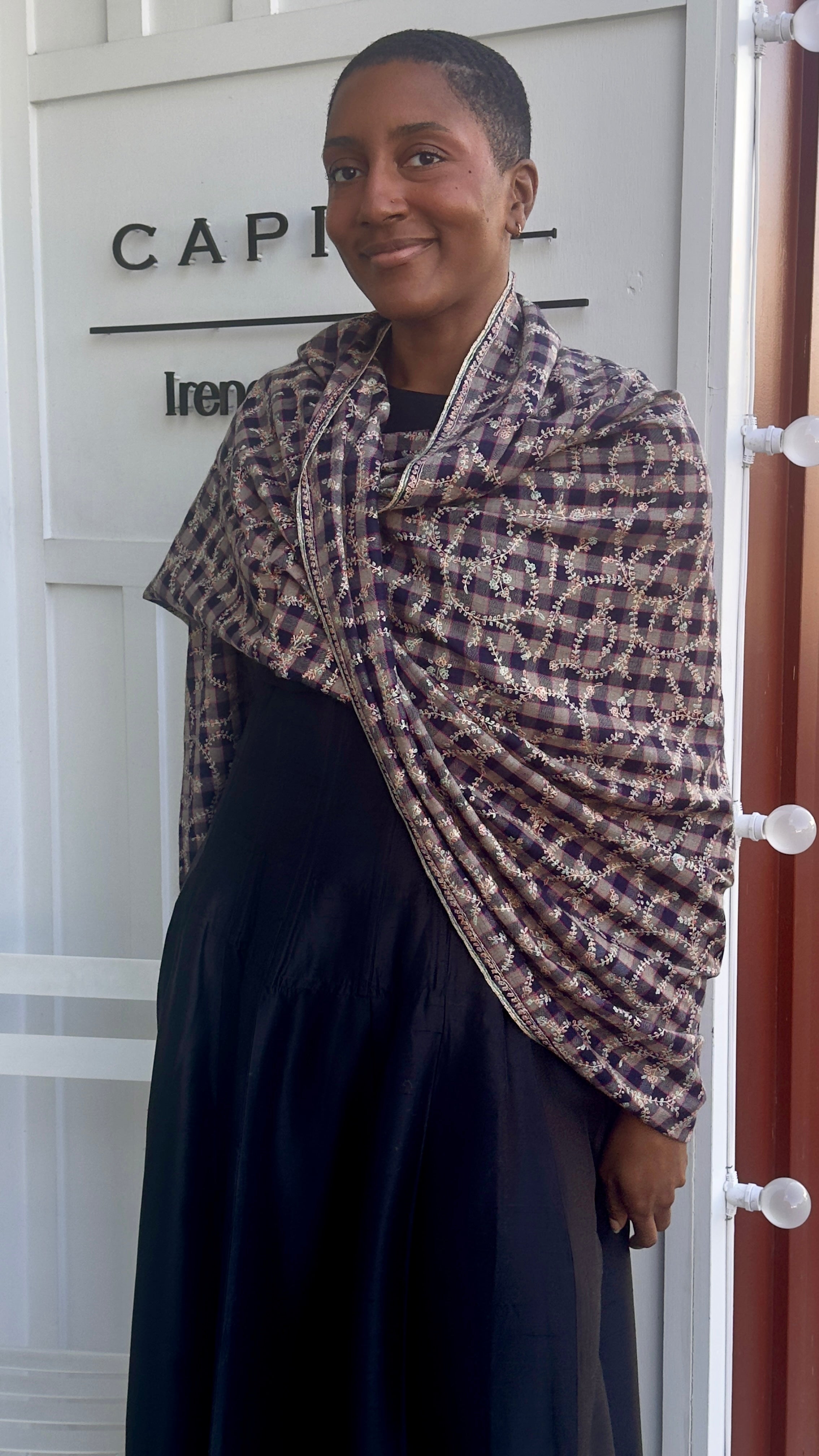 YASER | NAVY PINK PLAID VINE SHAWL