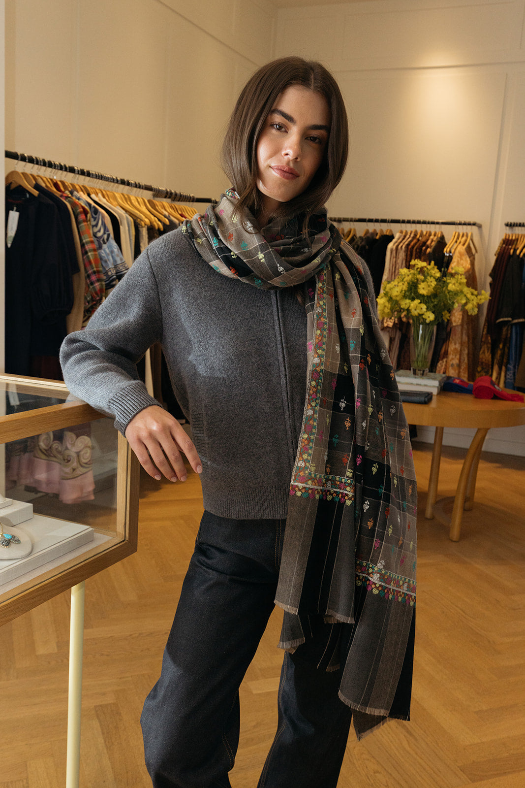YASER | CHECK MINI PAISLEY SHAWL 3 | WOMEN'S LUXURY DESIGNER CLOTHING, SHOES, HANDBAGS & JEWELRY | CAPITOL CHARLOTTE, NC & BRENTWOOD, CA