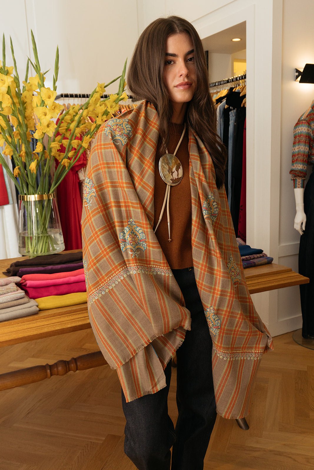 YASER | CHECK MOTIF SHAWL 1 | WOMEN'S LUXURY DESIGNER CLOTHING, SHOES, HANDBAGS & JEWELRY | CAPITOL CHARLOTTE, NC & BRENTWOOD, CA