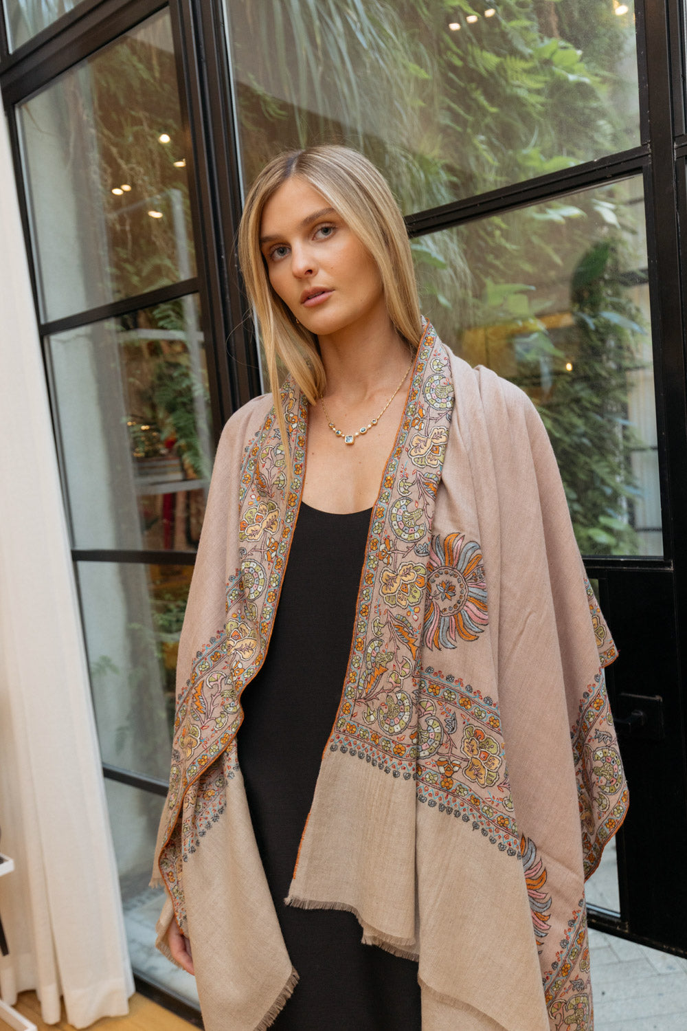 YASER SHAW | INTRICATE BORDER SHAWL | WOMEN'S LUXURY DESIGNER CLOTHING, SHOES, HANDBAGS & JEWELRY | CAPITOL CHARLOTTE, NC & BRENTWOOD, CA