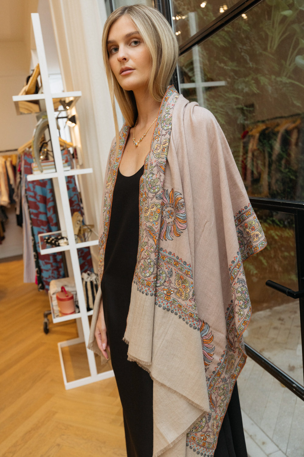 YASER SHAW | INTRICATE BORDER SHAWL | WOMEN'S LUXURY DESIGNER CLOTHING, SHOES, HANDBAGS & JEWELRY | CAPITOL CHARLOTTE, NC & BRENTWOOD, CA