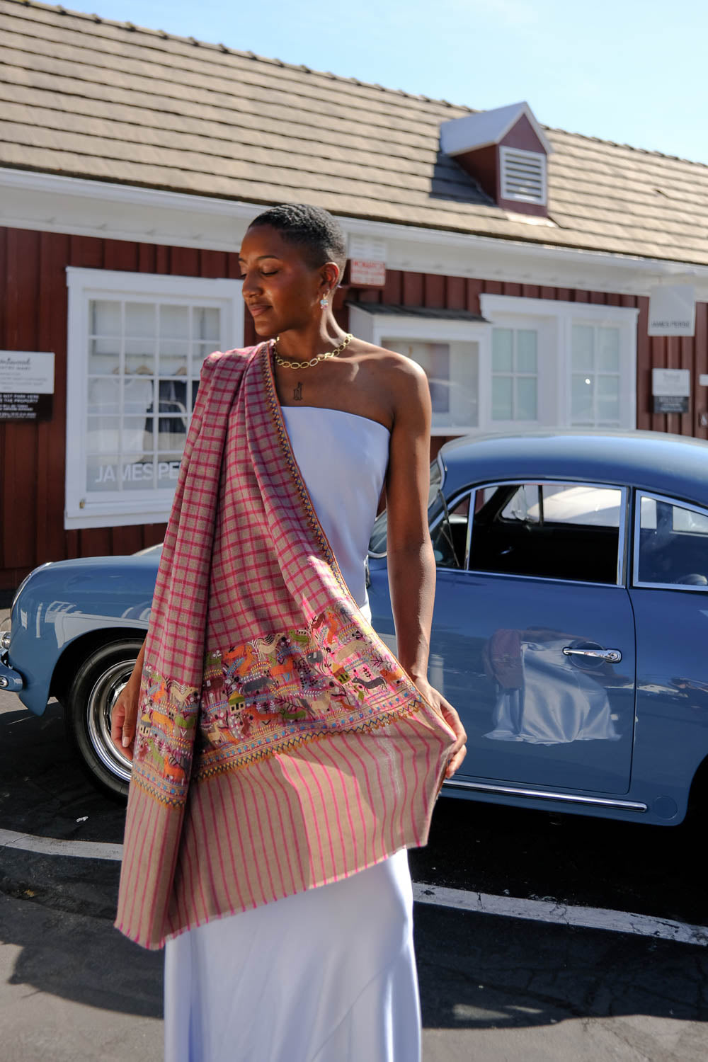 YASER SHAW | PINK PLAID SAFARI SHAWL | WOMEN'S LUXURY DESIGNER CLOTHING, SHOES, HANDBAGS & JEWELRY | CAPITOL CHARLOTTE, NC & BRENTWOOD, CA