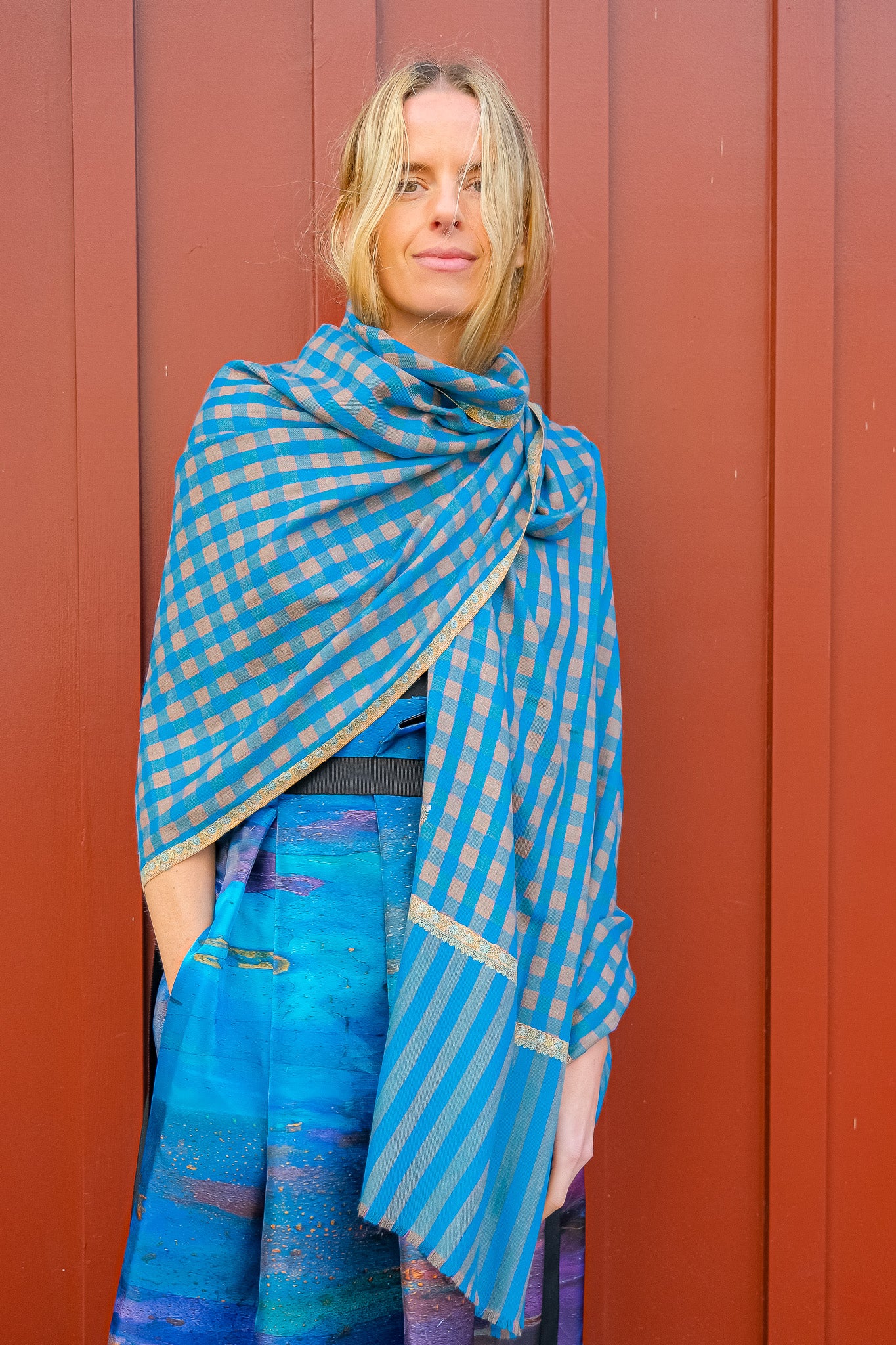 YASER SHAW | PLAID SLIM EDGE SHAWL | WOMEN'S LUXURY DESIGNER CLOTHING, SHOES, HANDBAGS & JEWELRY | CAPITOL CHARLOTTE, NC & BRENTWOOD, CA