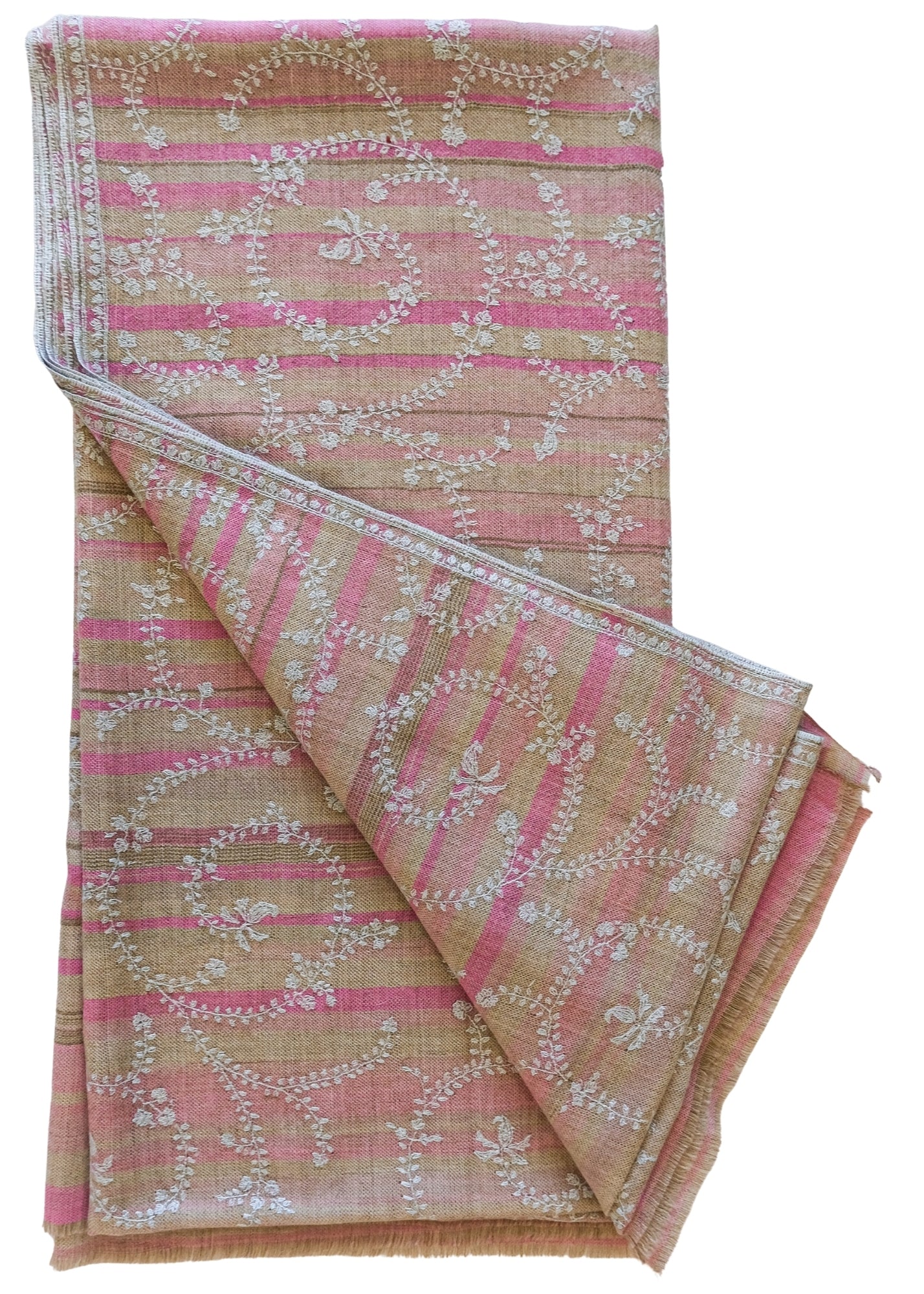 YASER SHAW | PINK STRIPE ALL OVER EMBROIDERED SHAWL | WOMEN'S LUXURY DESIGNER CLOTHING, SHOES, HANDBAGS & JEWELRY | CAPITOL CHARLOTTE, NC & BRENTWOOD, CA