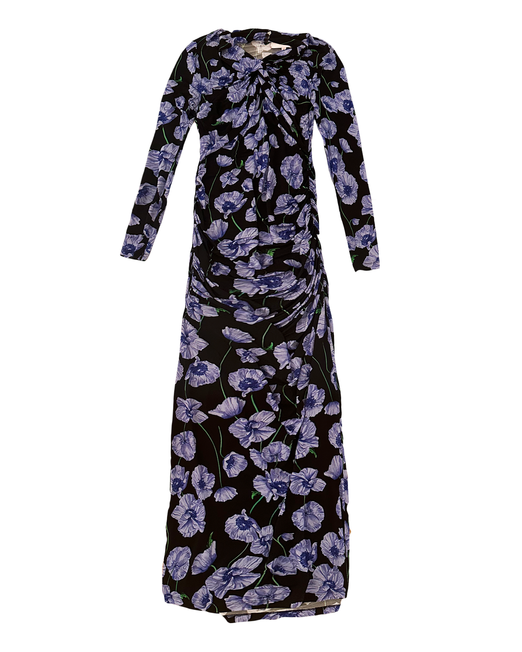 CAROLINA HERRERA | LONG SLEEVE TWISTED NECK POPPY FLORAL JERSEY GOWN