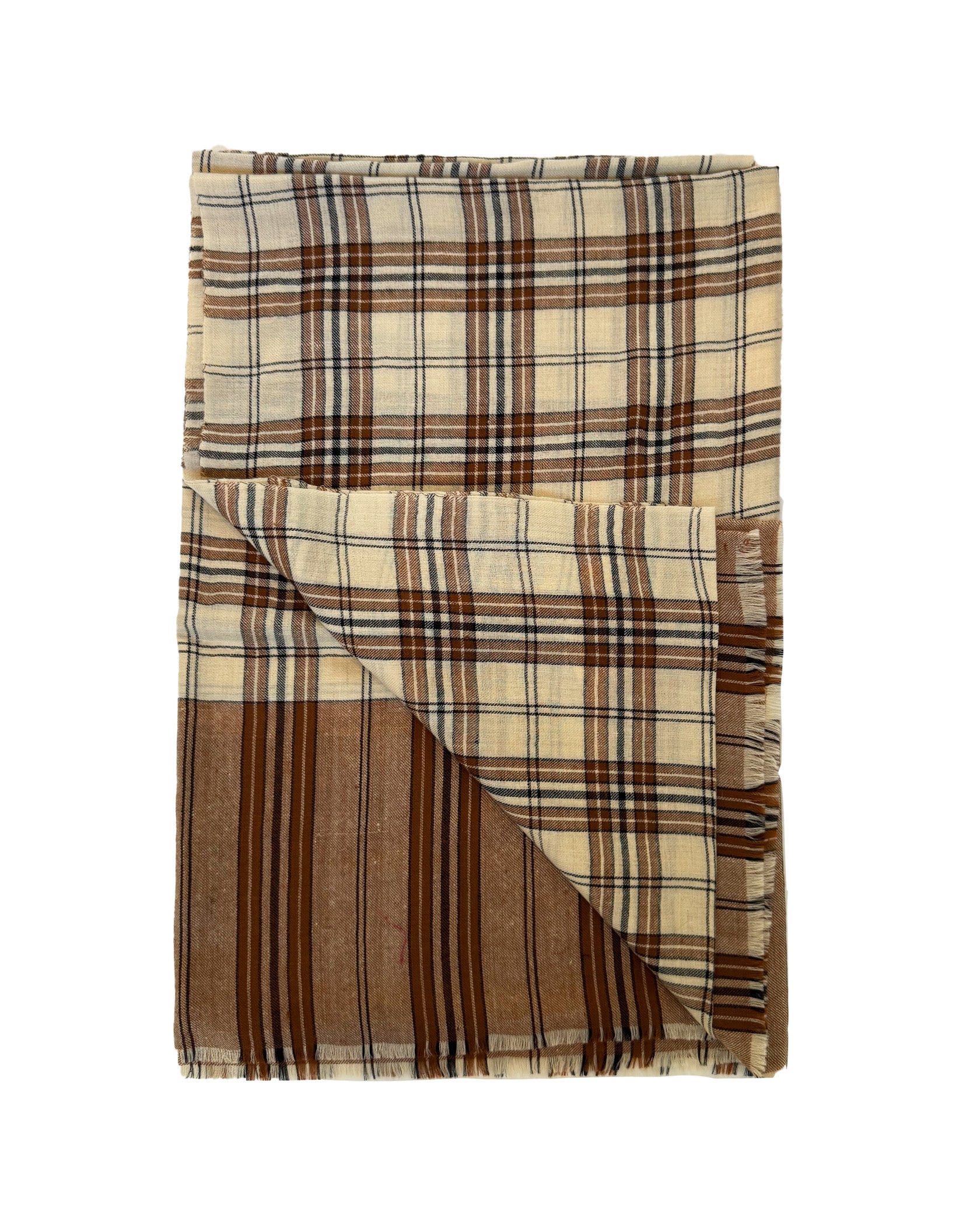 YASER | BROWN CHECKS AND STRIPES SHAWL