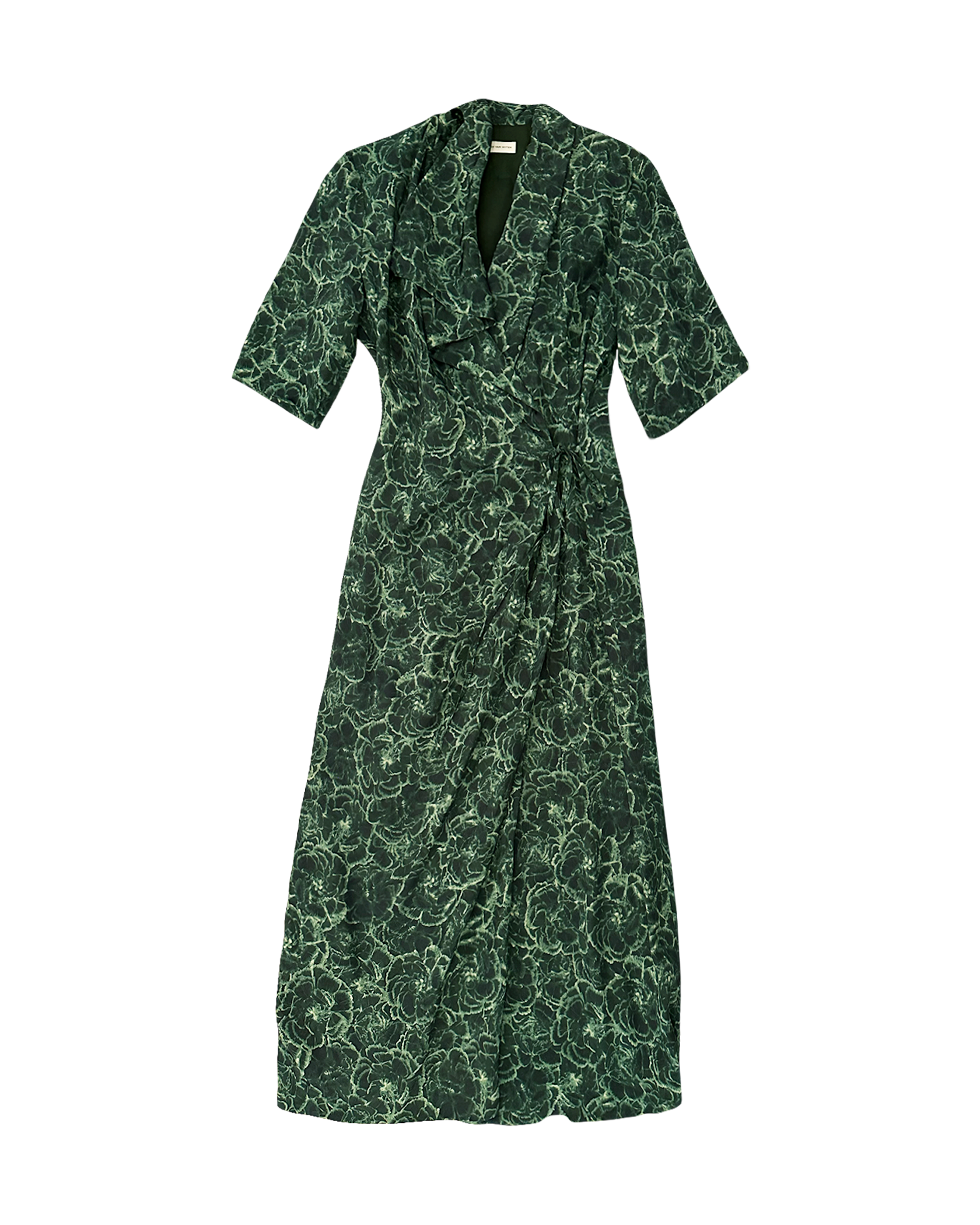 DRIES VAN NOTEN | SHORT SLEEVE V-NECK PRINTED WRAP DRESS