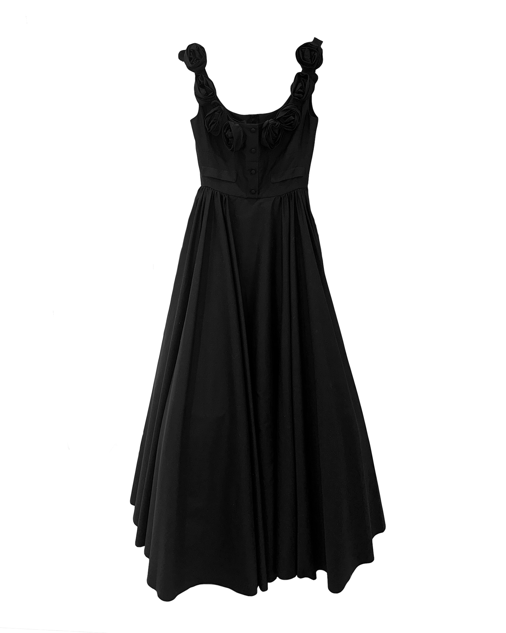 GIAMBATTISTA VALLI | SLEEVELESS ROSE SCOOP NECK COTTON POPLIN MIDI DRESS