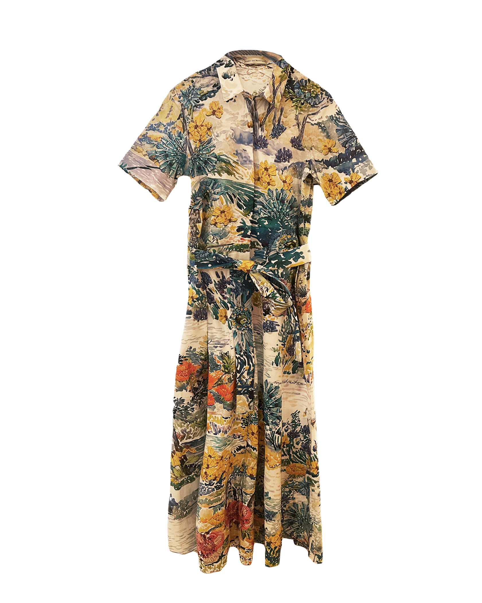 MARY KATRANTZOU | SHORT SLEEVE PRINTED COMO MIDI DRESS