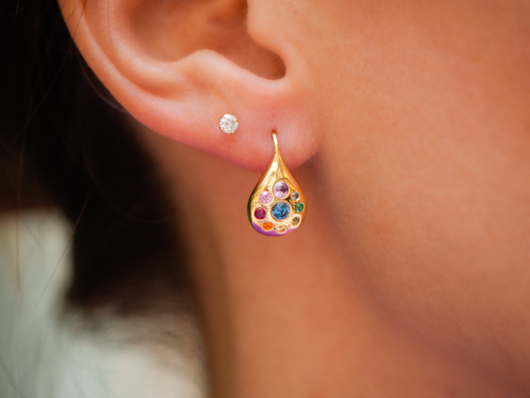 MULTI STONE SMALL PETAL EARRINGS