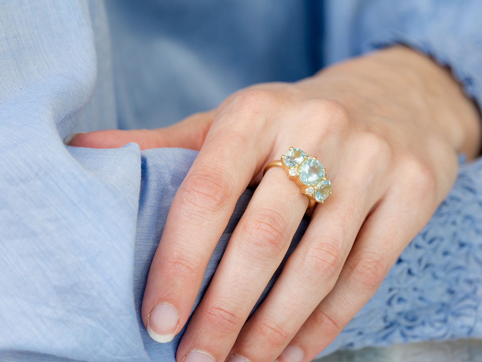 IRENE NEUWIRTH | GEMMY GEM THREE STONE AQUAMARINE RING