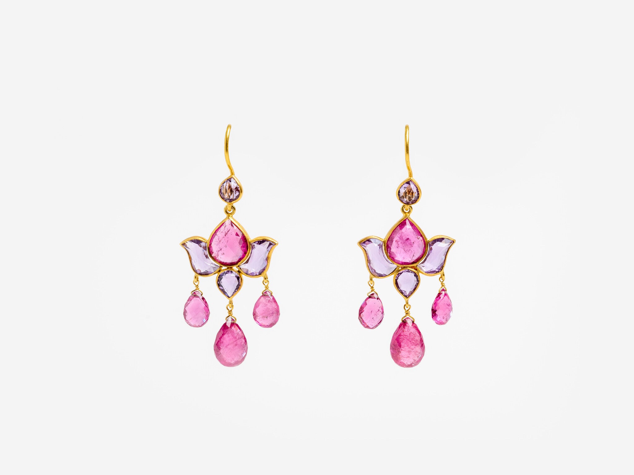 PINK TOURMALINE AND AMETHYST LOTUS EARRINGS