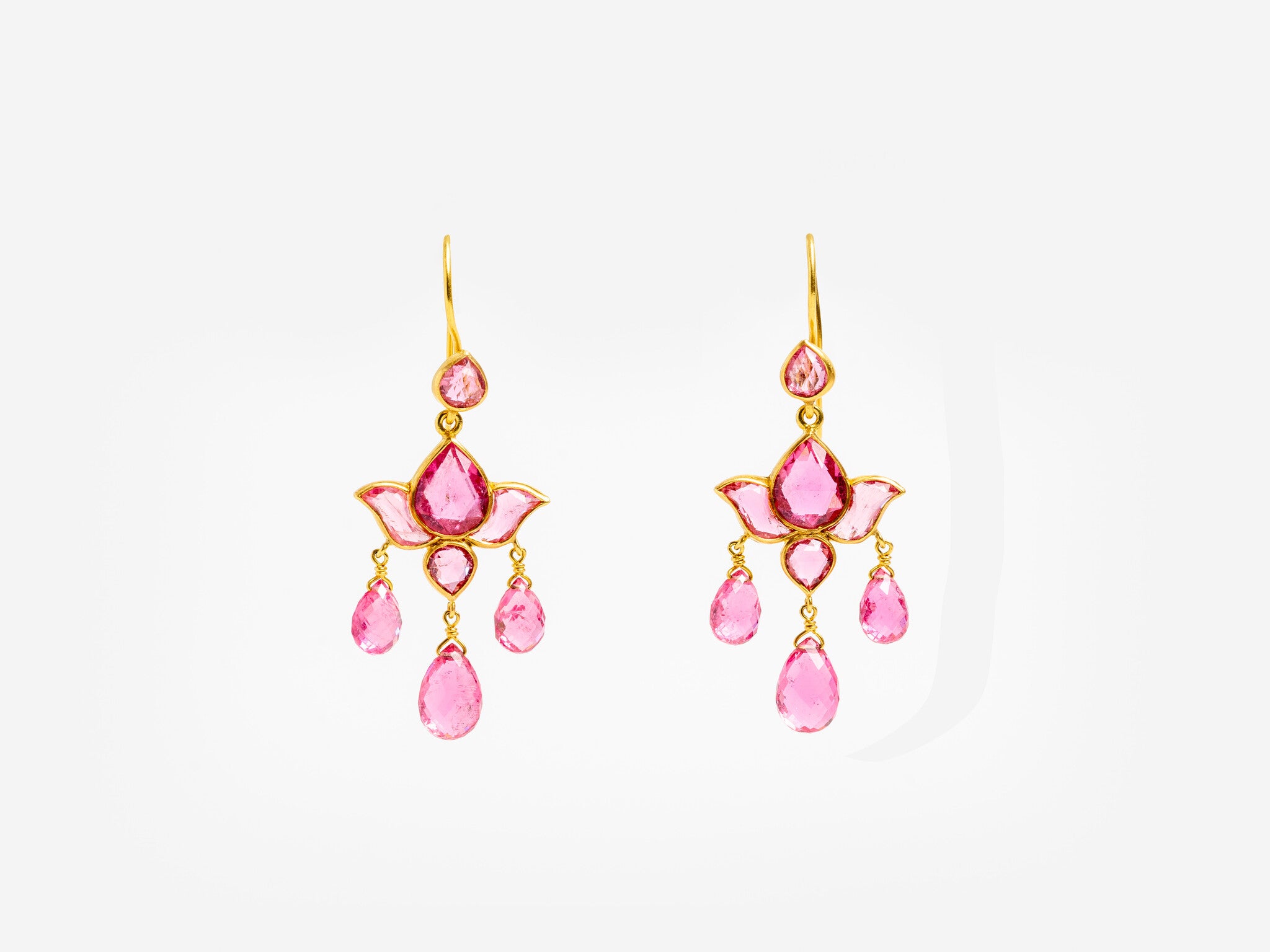 PINK TOURMALINE LOTUS DROP EARRINGS