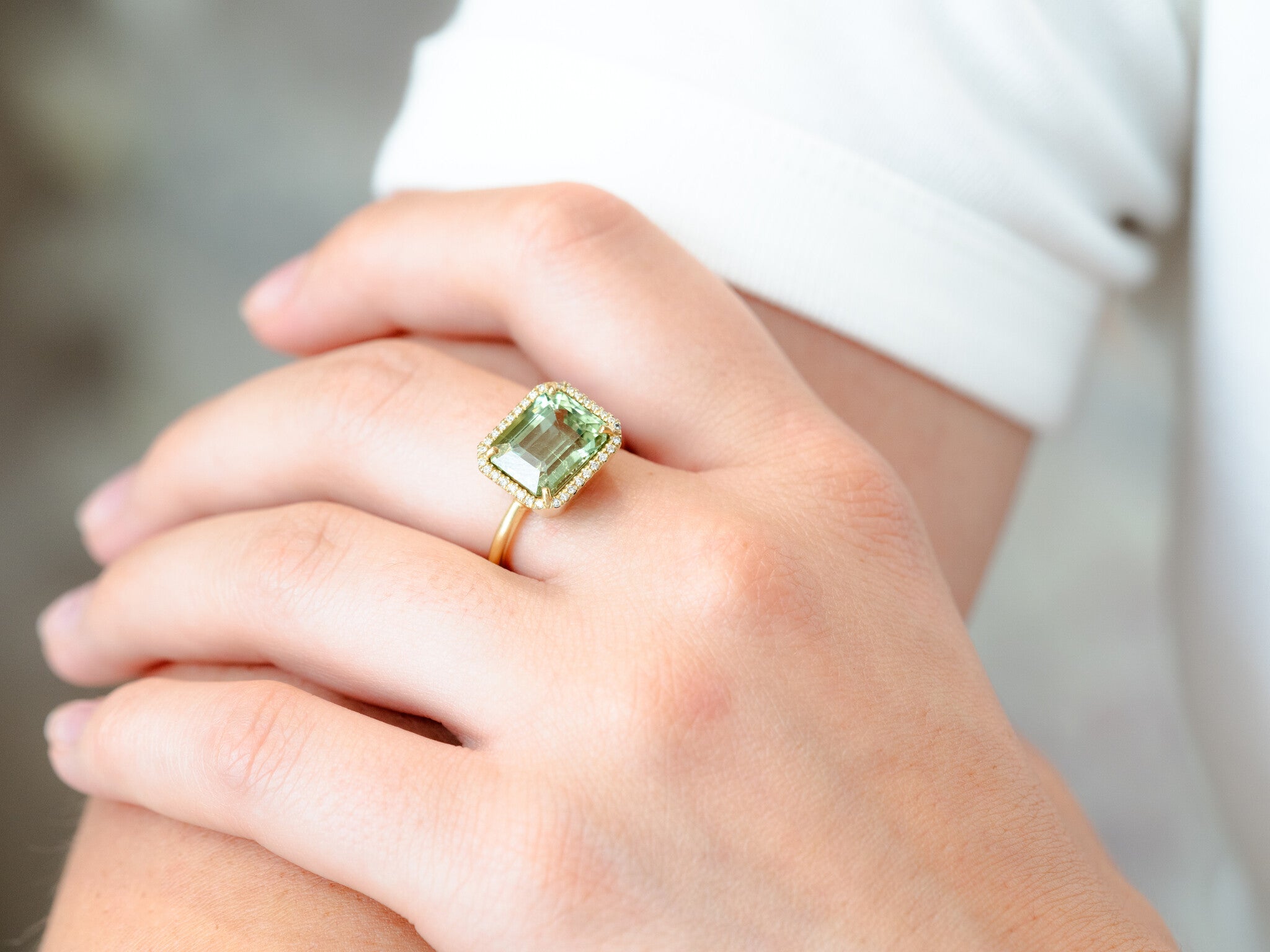 GREEN TOURMALINE AND PAVE RING