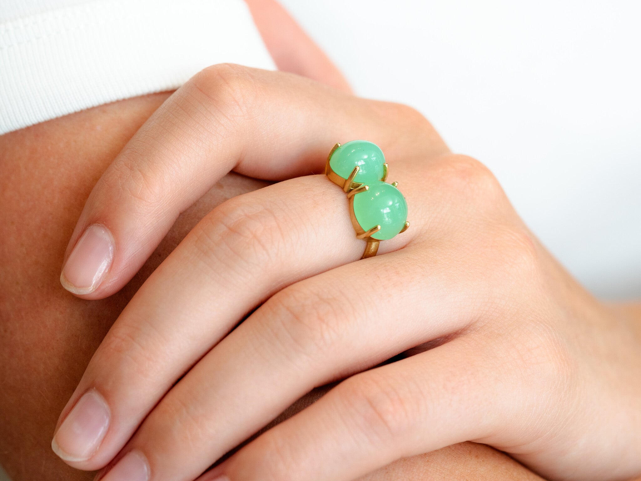 DOUBLE CABOCHON CHRYSOPRASE RING