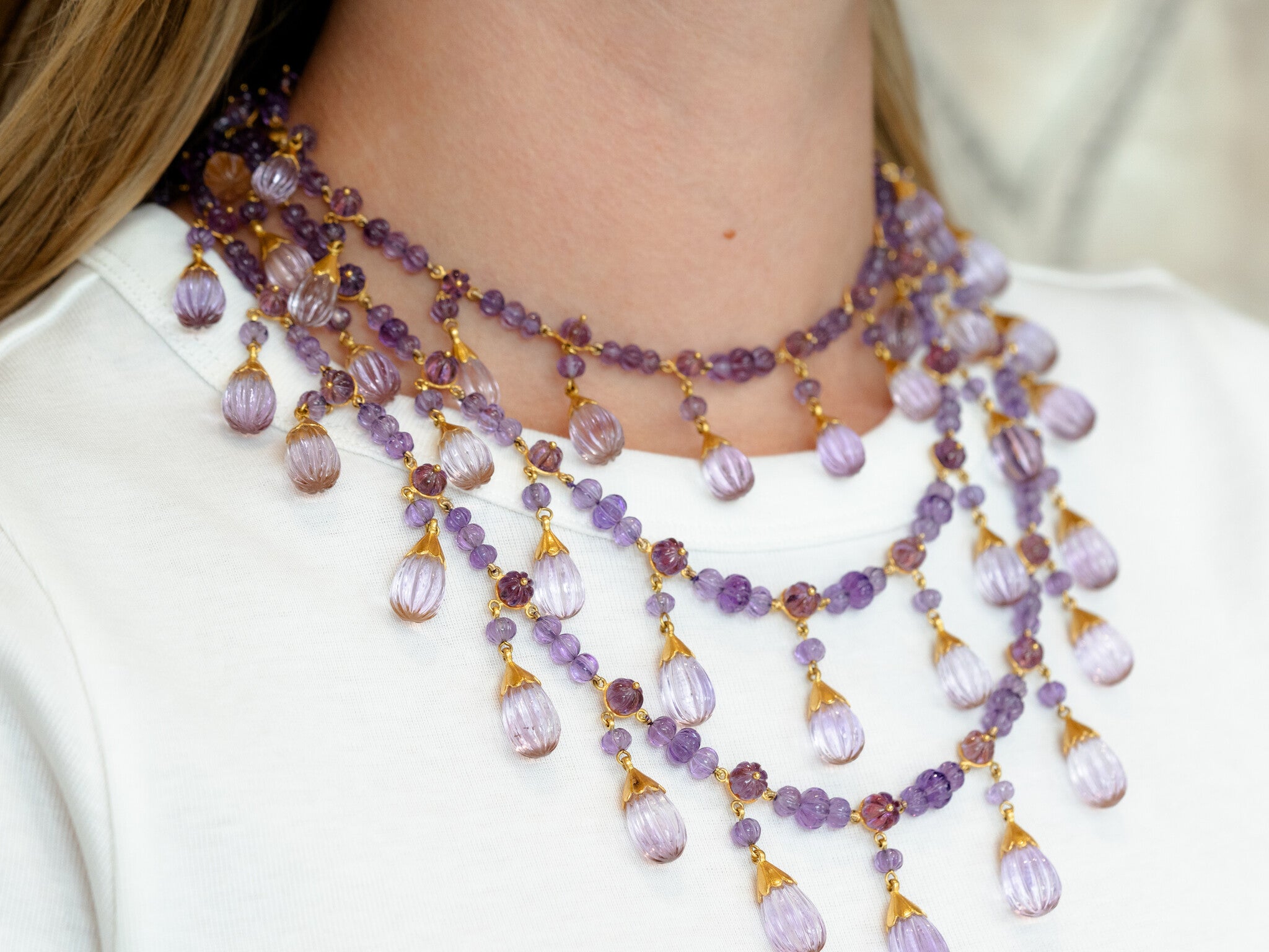 AMETHYST PENDANT 3 STRAND NECKLACE