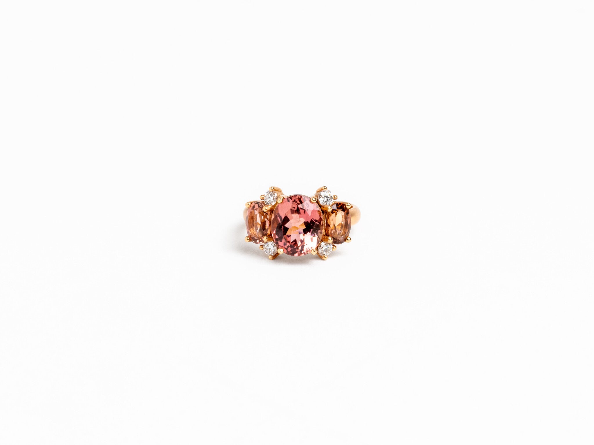 GEMMY GEM PINK TOURMALINE & DIAMOND THREE STONE RING