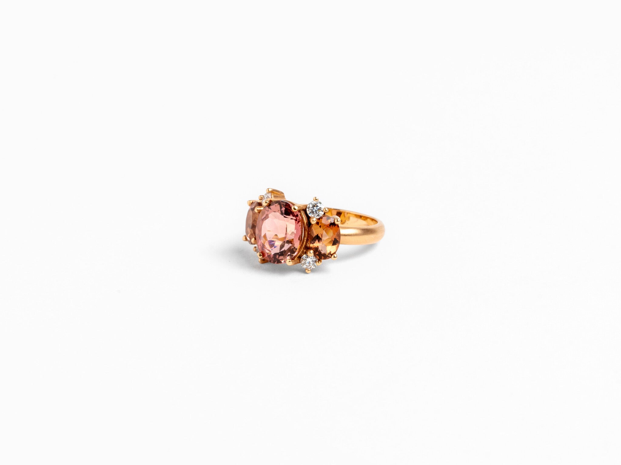 GEMMY GEM PINK TOURMALINE & DIAMOND THREE STONE RING