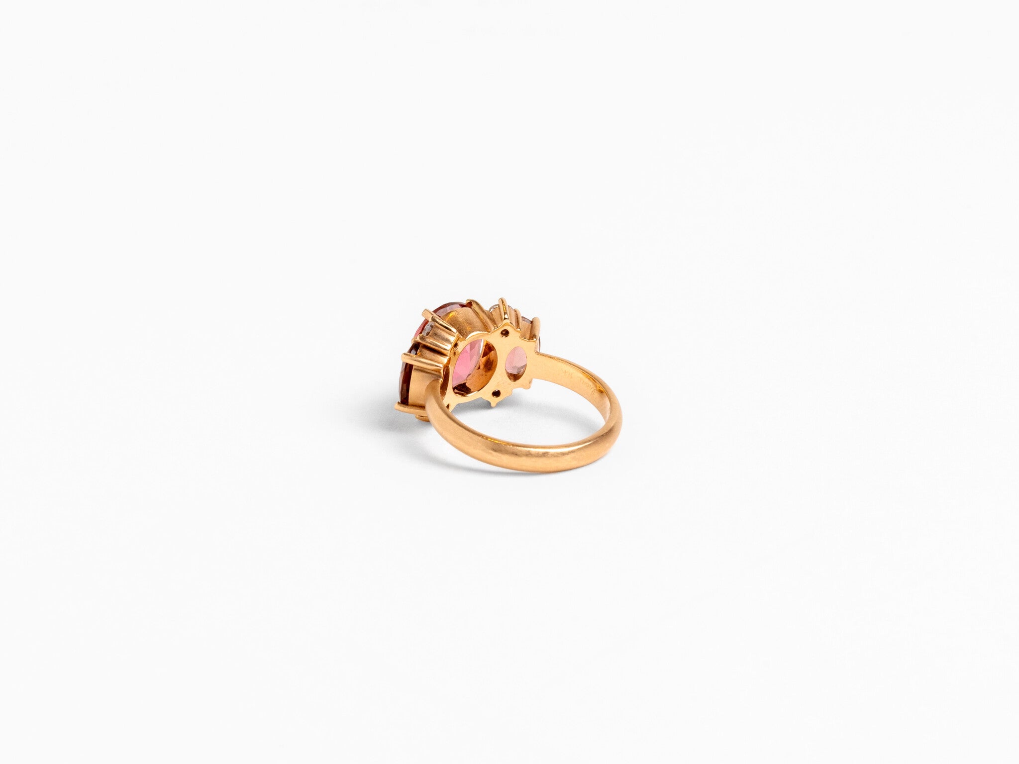 GEMMY GEM PINK TOURMALINE & DIAMOND THREE STONE RING