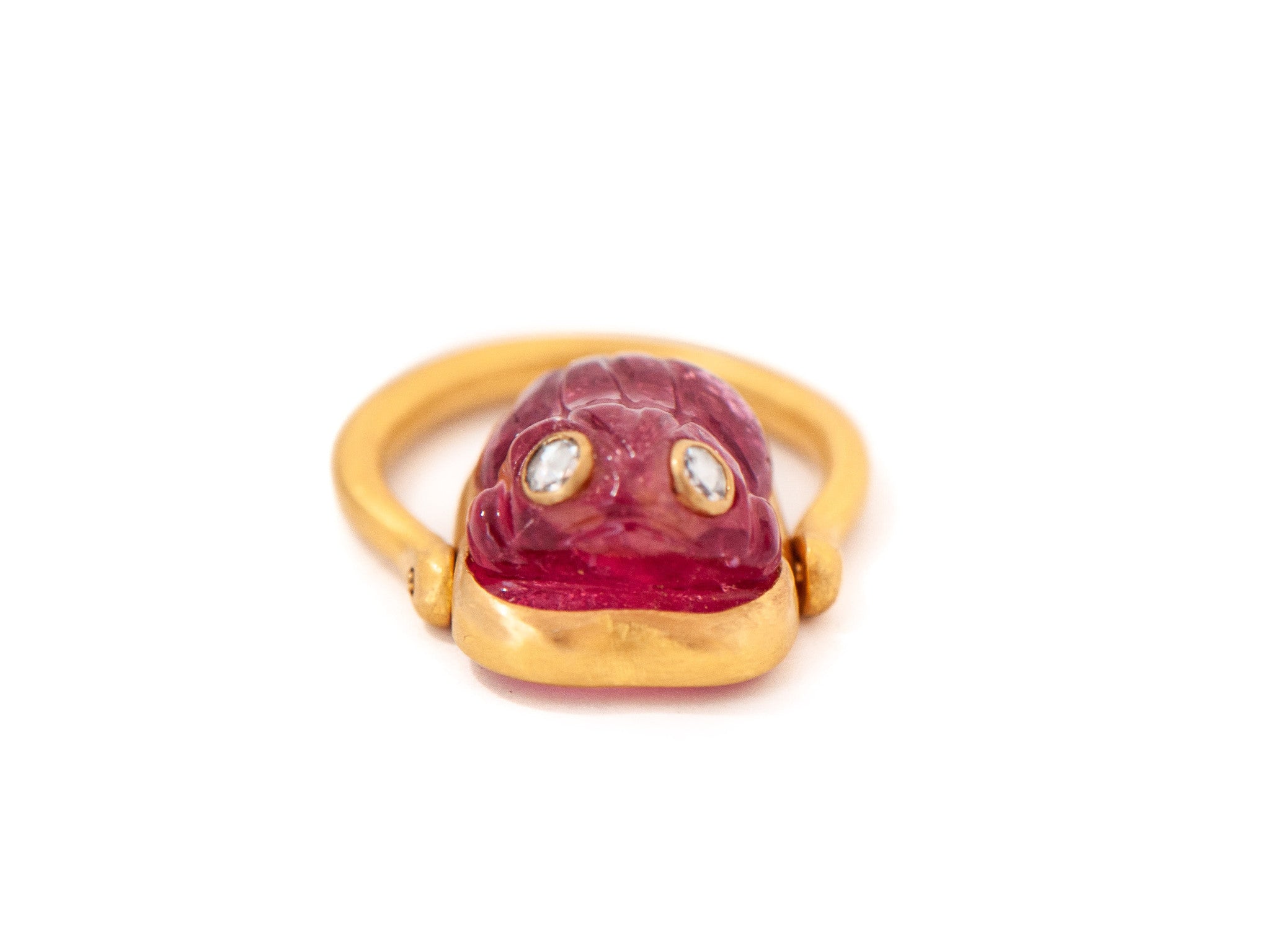 TOURMALINE FROG RING WITH DIAMOND EYES