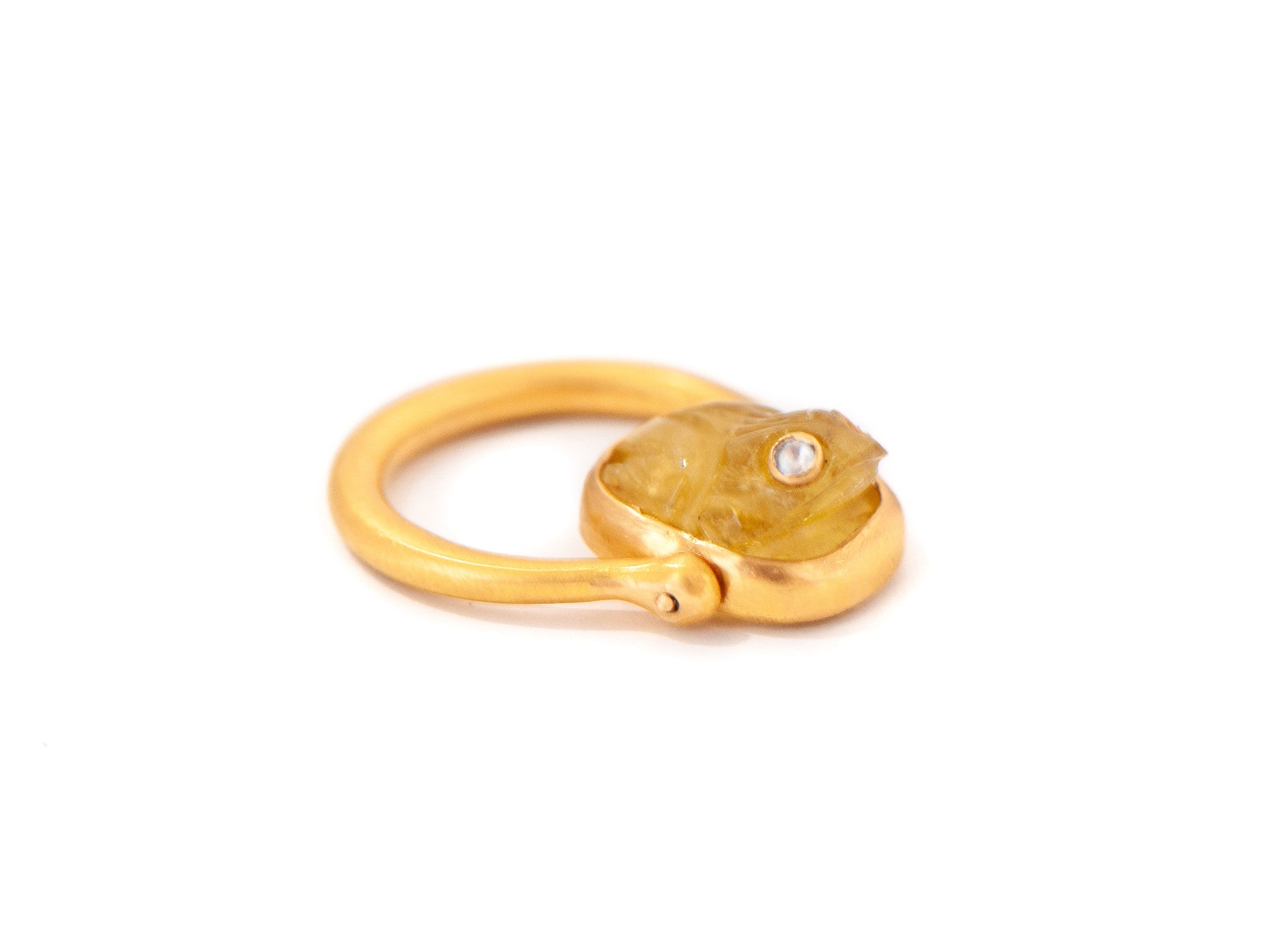 YELLOW TOURMALINE FROG RING WITH DIAMOND EYES