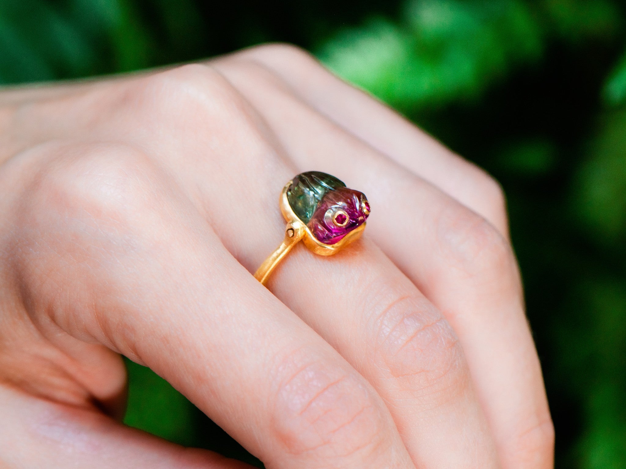 WATERMELON TOURMALINE FROG RING