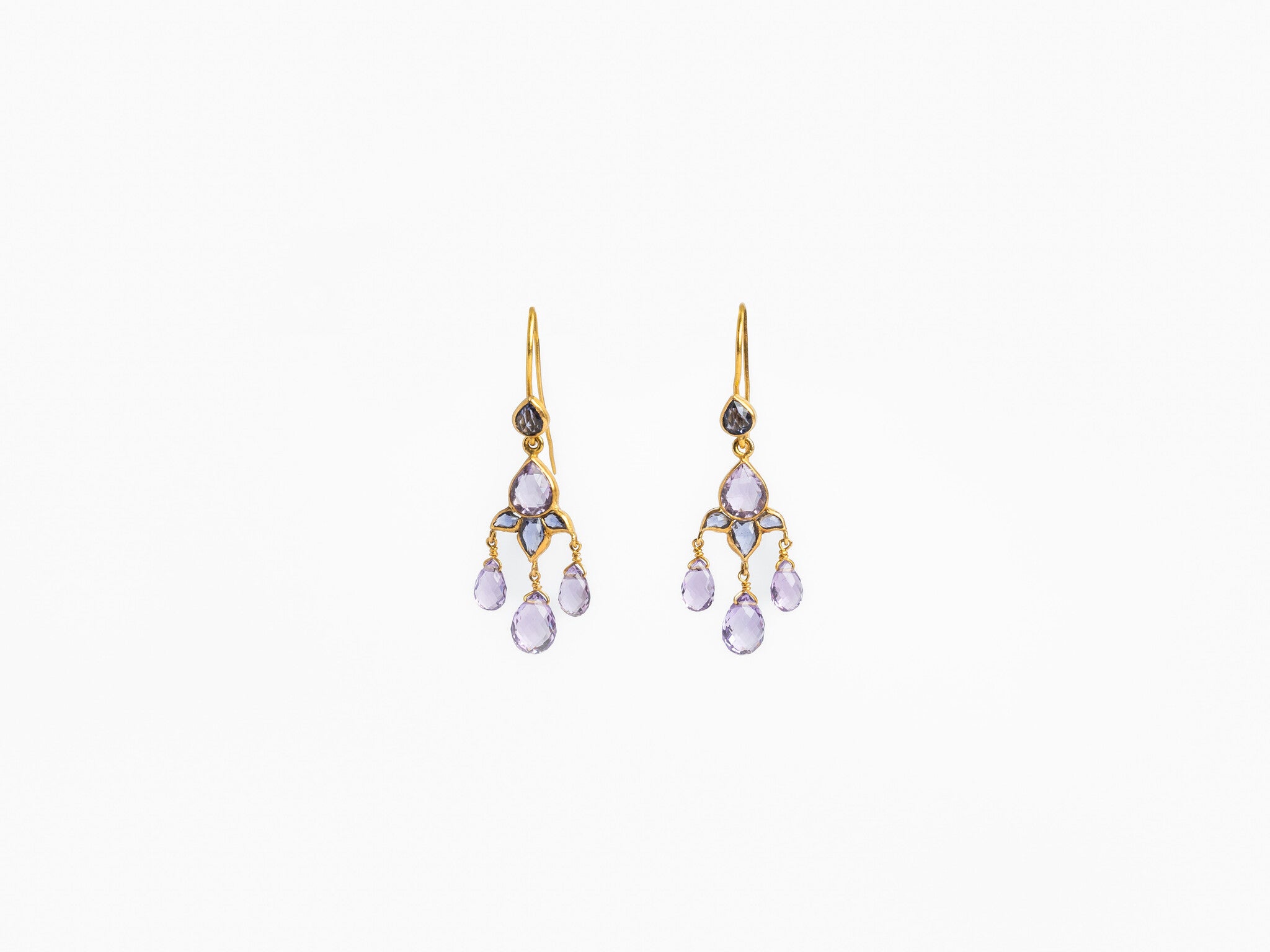 AMETHYST & ILOLITE SMALL LOTUS EARRINGS