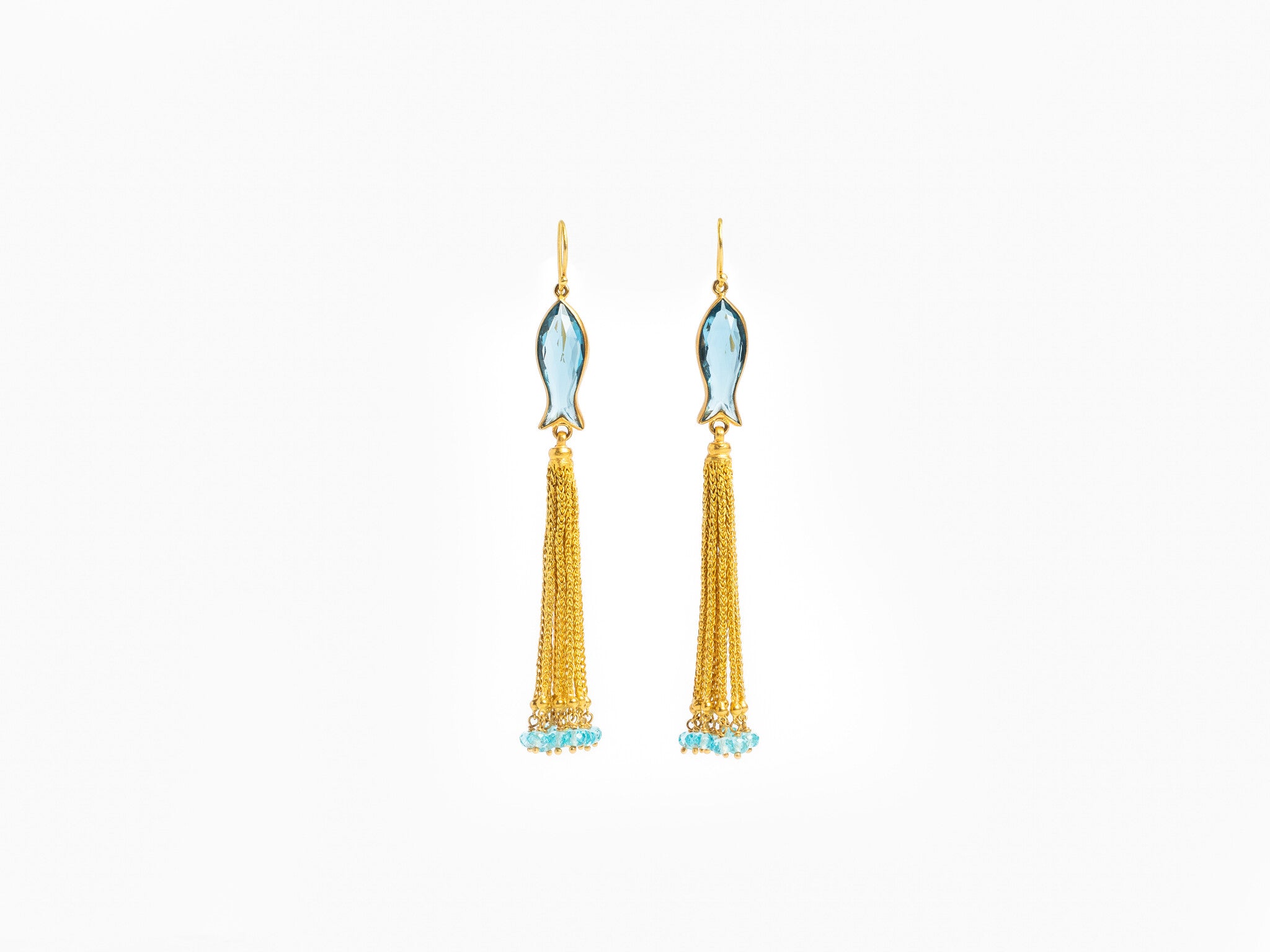 AQUAMARINE FISH & GOLD ATSSEL EARRINGS