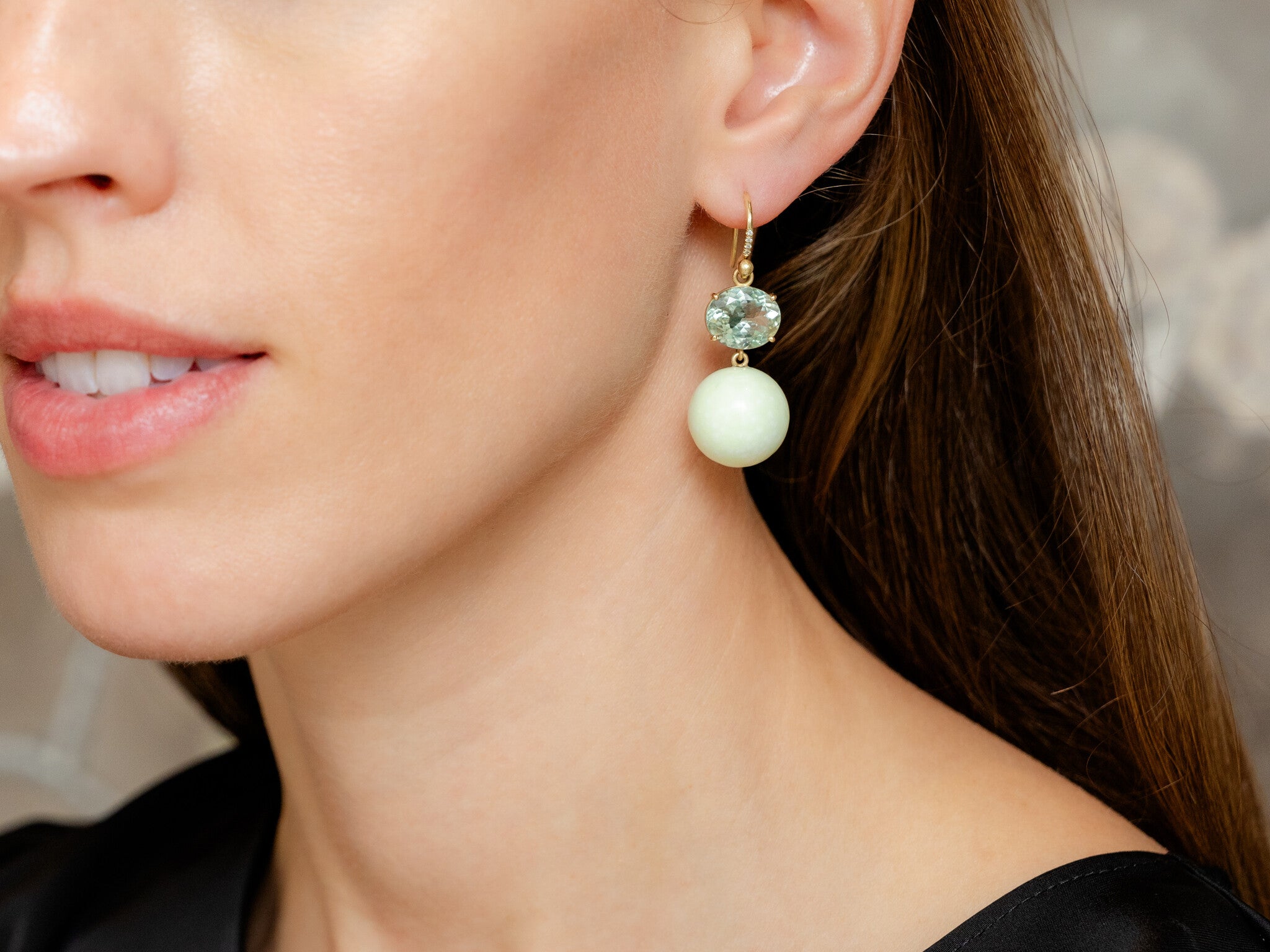 IRENE NEUWIRTH | GREEN TOURMALINE & LEMON CHRYSOPHRASE GUMBALL EARRINGS