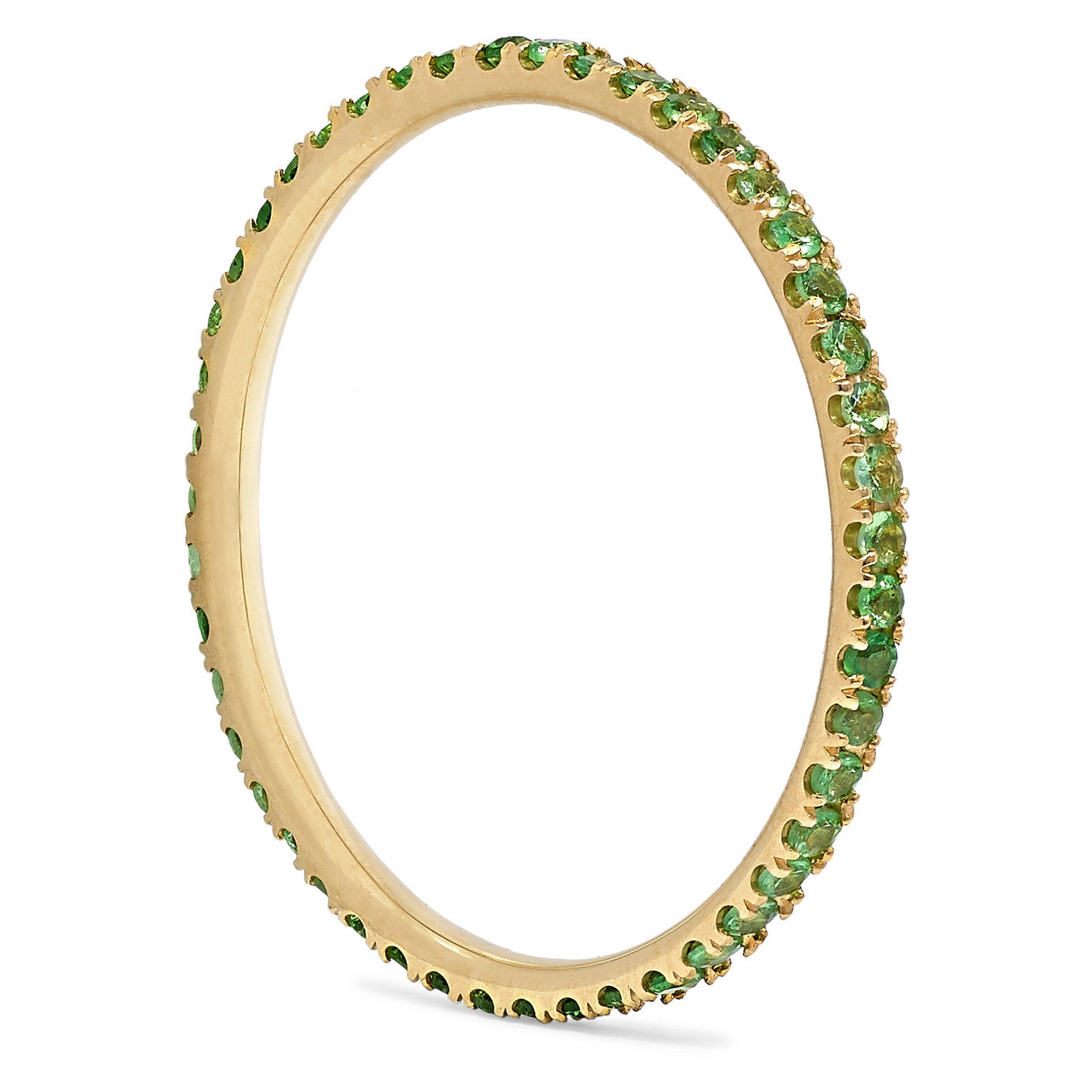 TSAVORITES & YELLOW GOLD THREAD RING - SIZE 6