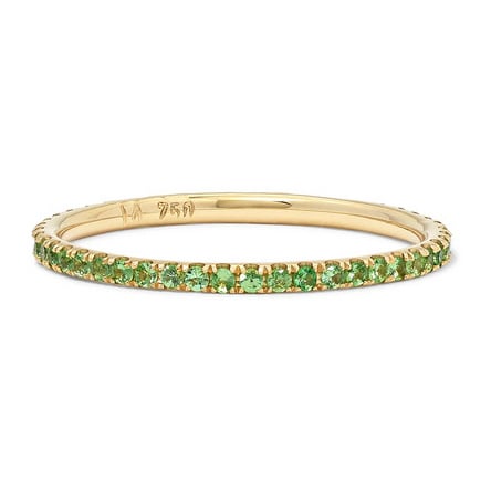 TSAVORITES & YELLOW GOLD THREAD RING - SIZE 6