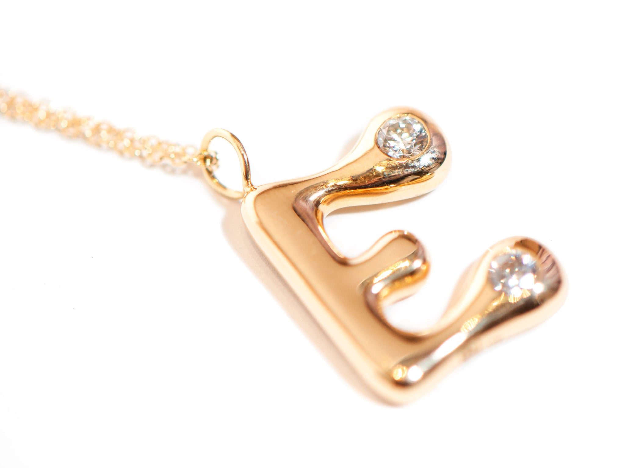 BUBBLE LETTER DIAMOND NECKLACE  E