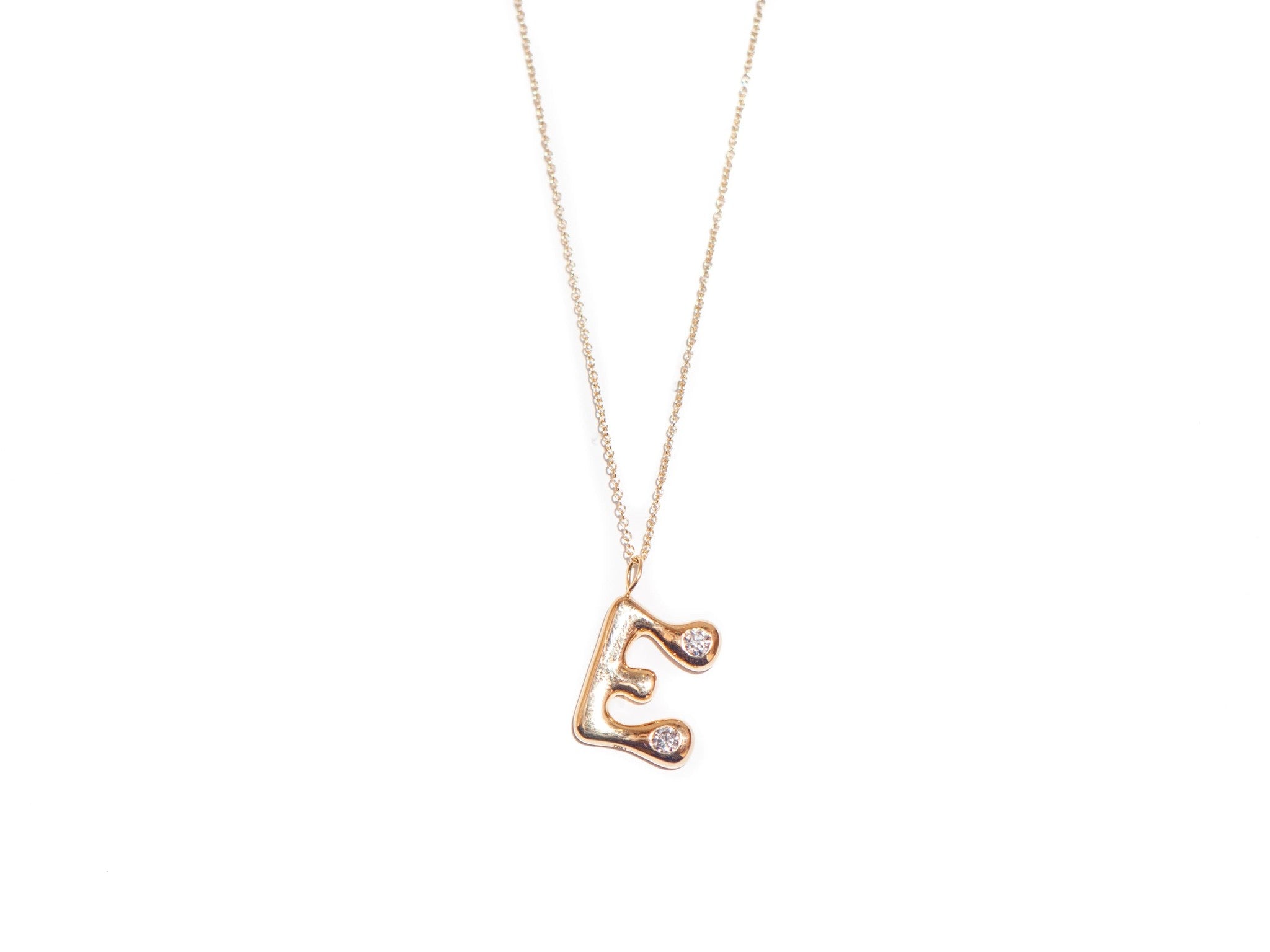 BUBBLE LETTER DIAMOND NECKLACE  E