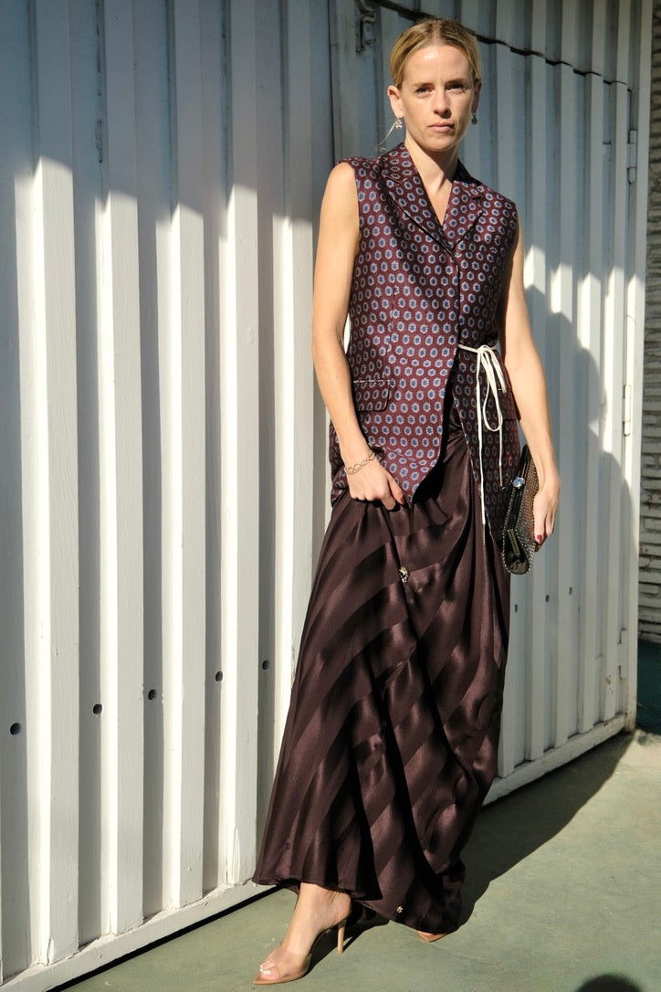DRIES VAN NOTEN | EMBELLISHED SILK DIAGONAL STRIPE SKIRT
