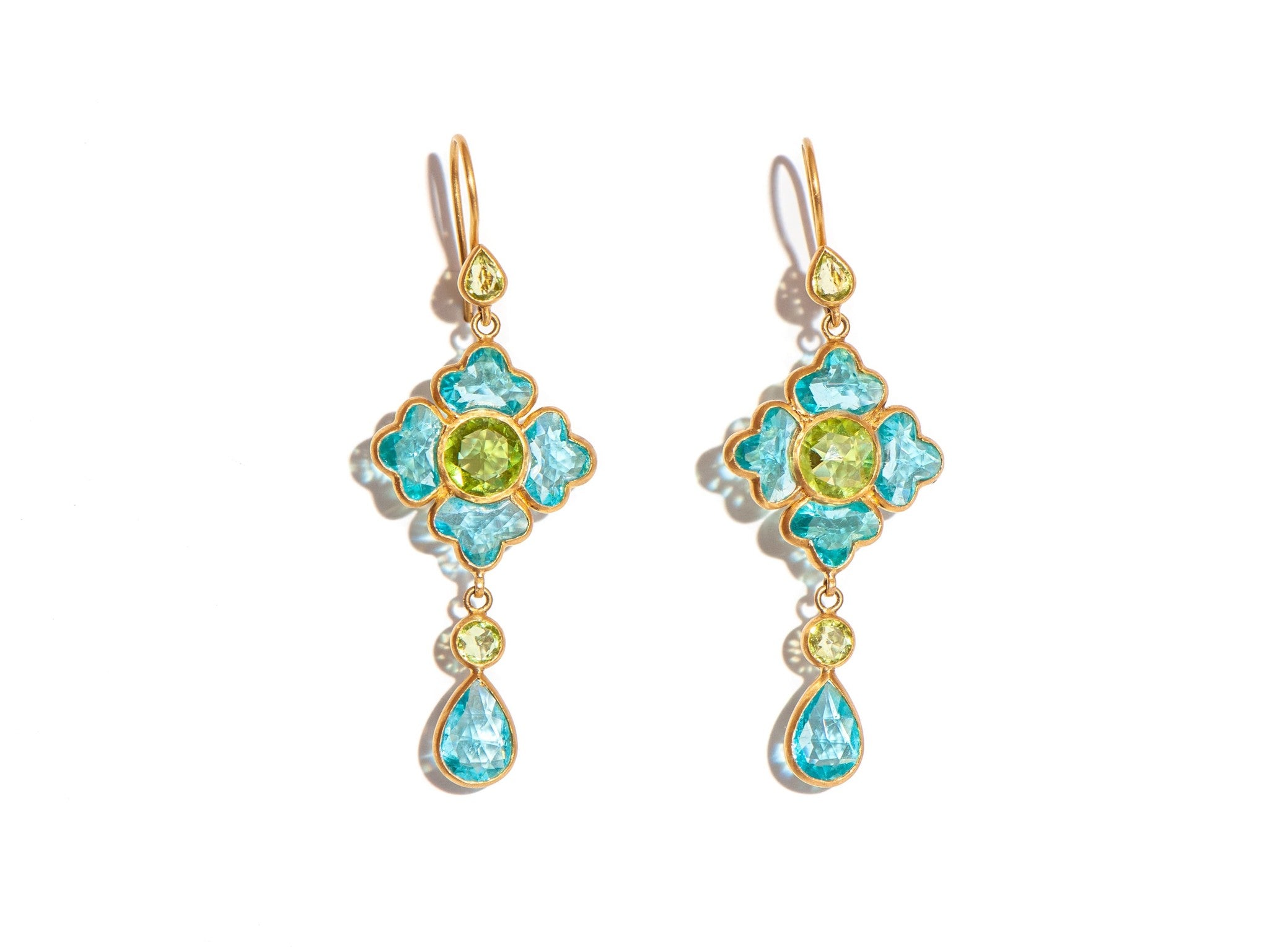 APATITE AND PERIDOT FLOWER EARRINGS