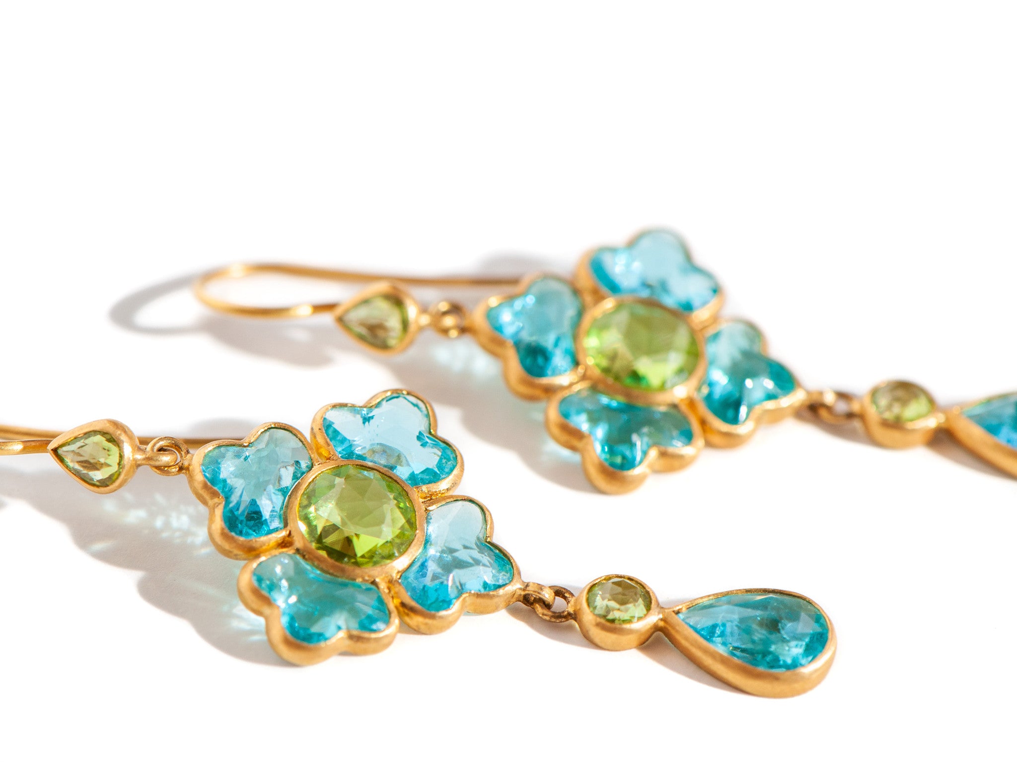 APATITE AND PERIDOT FLOWER EARRINGS