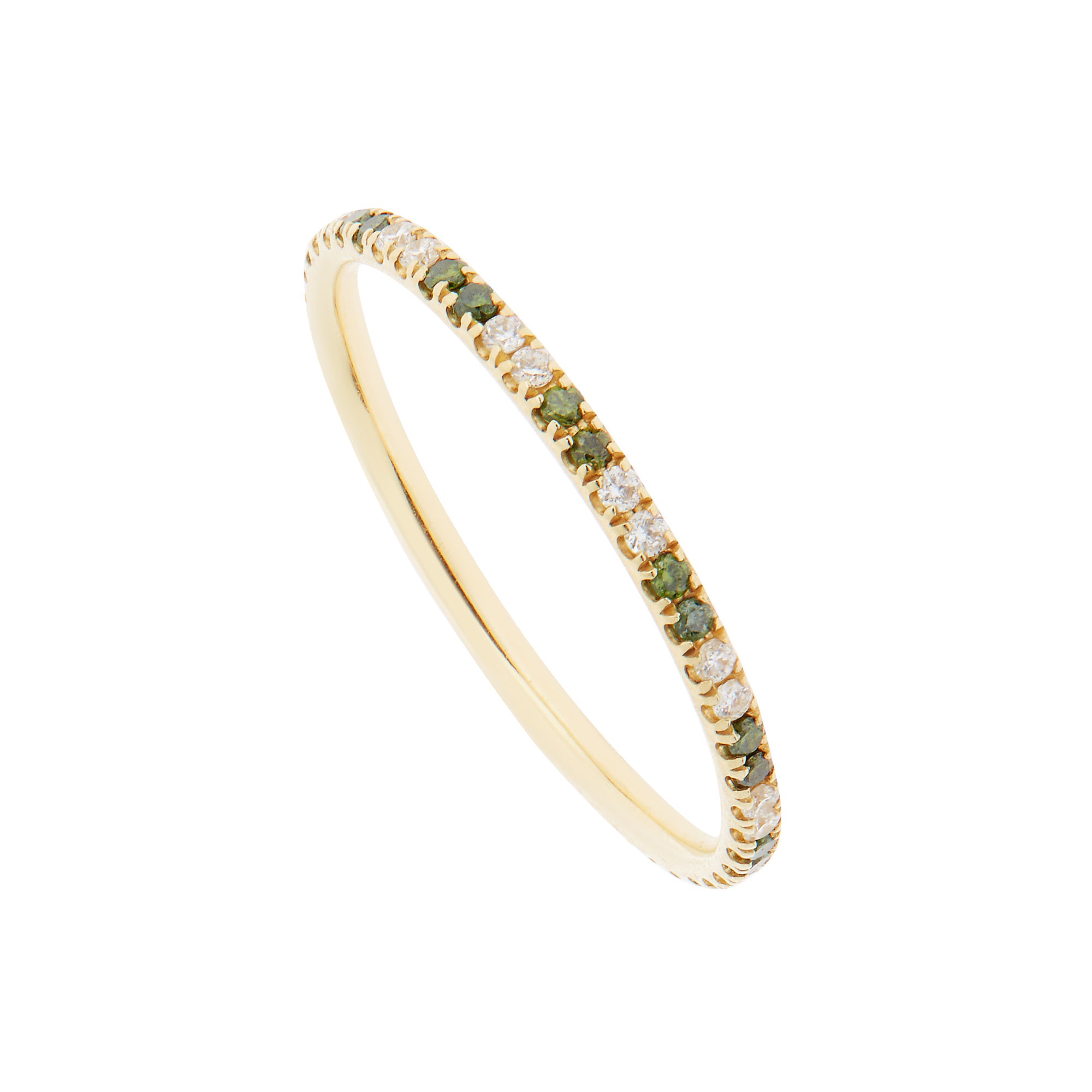 WHITE DIAMOND AND GREEN DIAMOND THREAD RING - SIZE 5