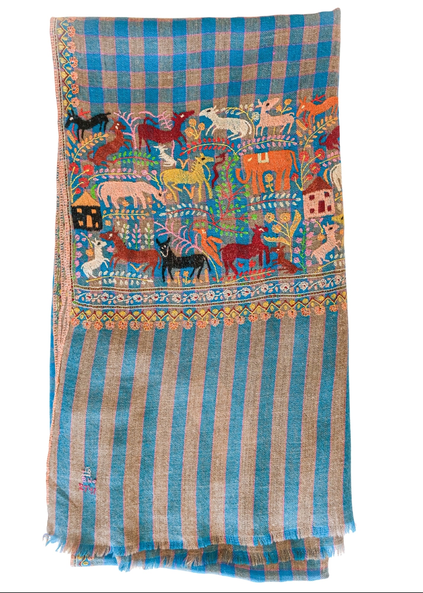YASER | CHECK ANIMAL BORDER SHAWL