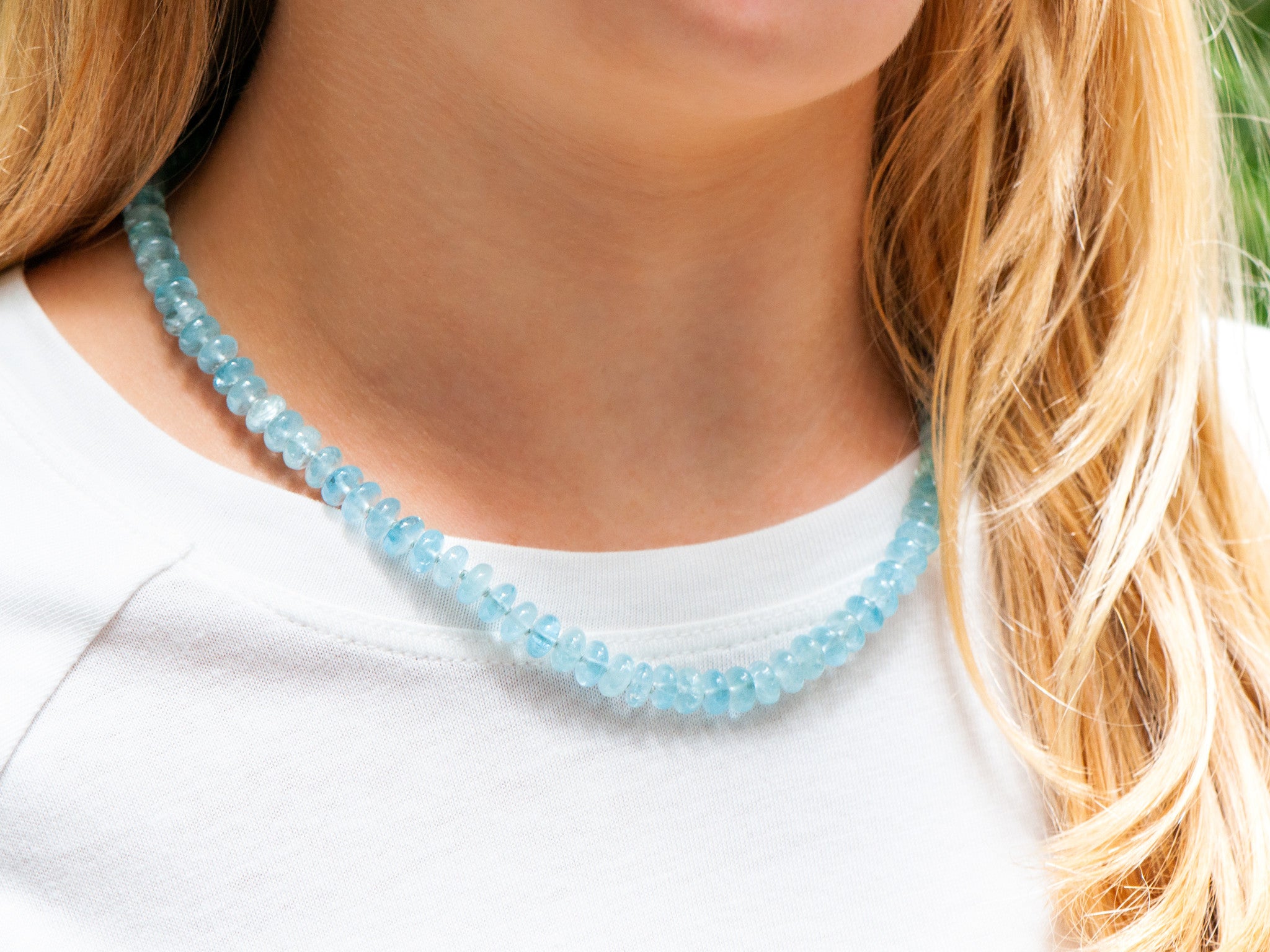 AQUAMARINE CANDY BEADED NECKLACE