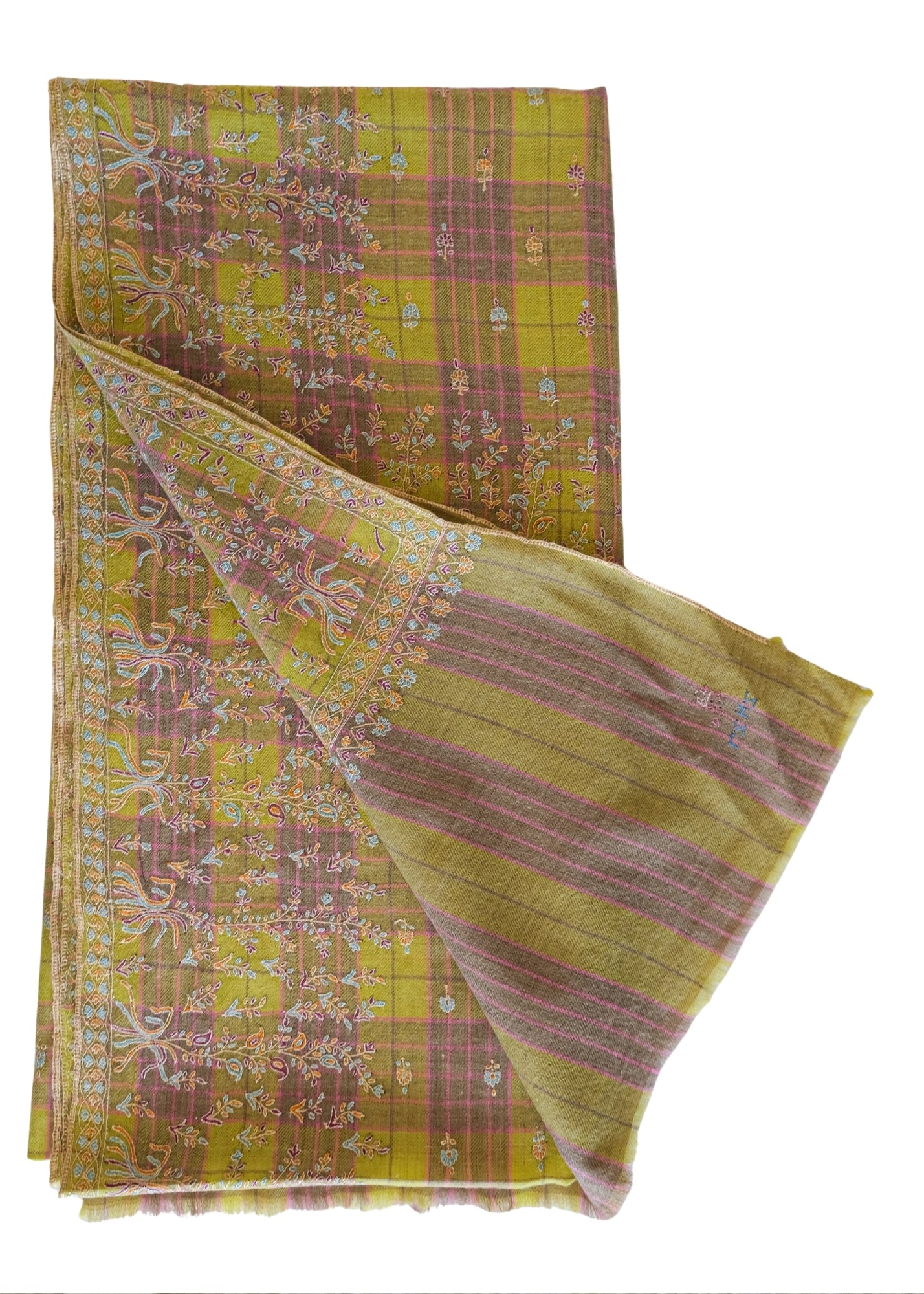 YASER | CHECK MINI FLORAL BORDER SHAWL