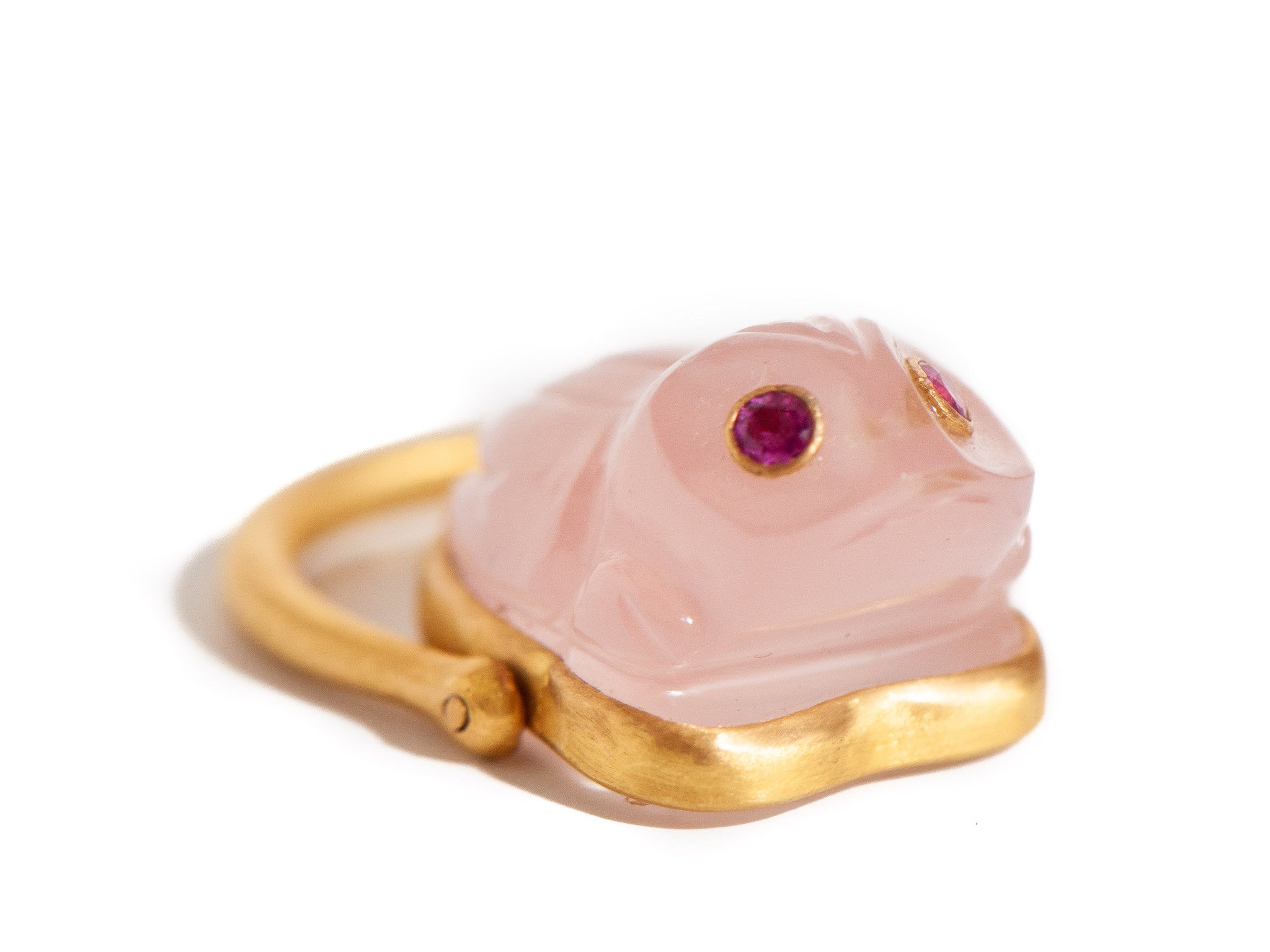 ROSE QUARTZ FROG RING WITH RUBY EYES