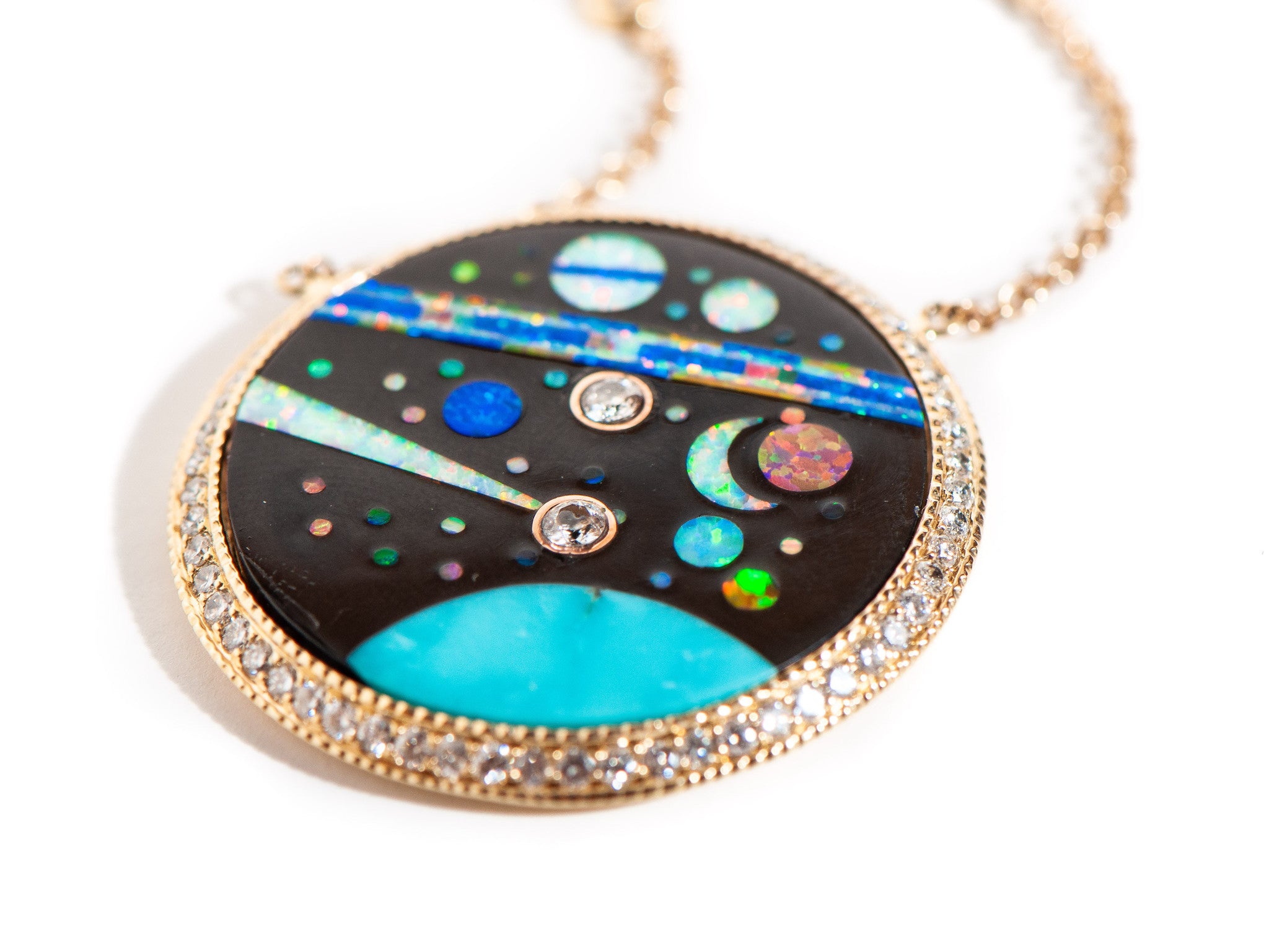 LARGE PAVE ROUND DIAMOND GALAXY INLAY 6 DIAMOND NECKLACE