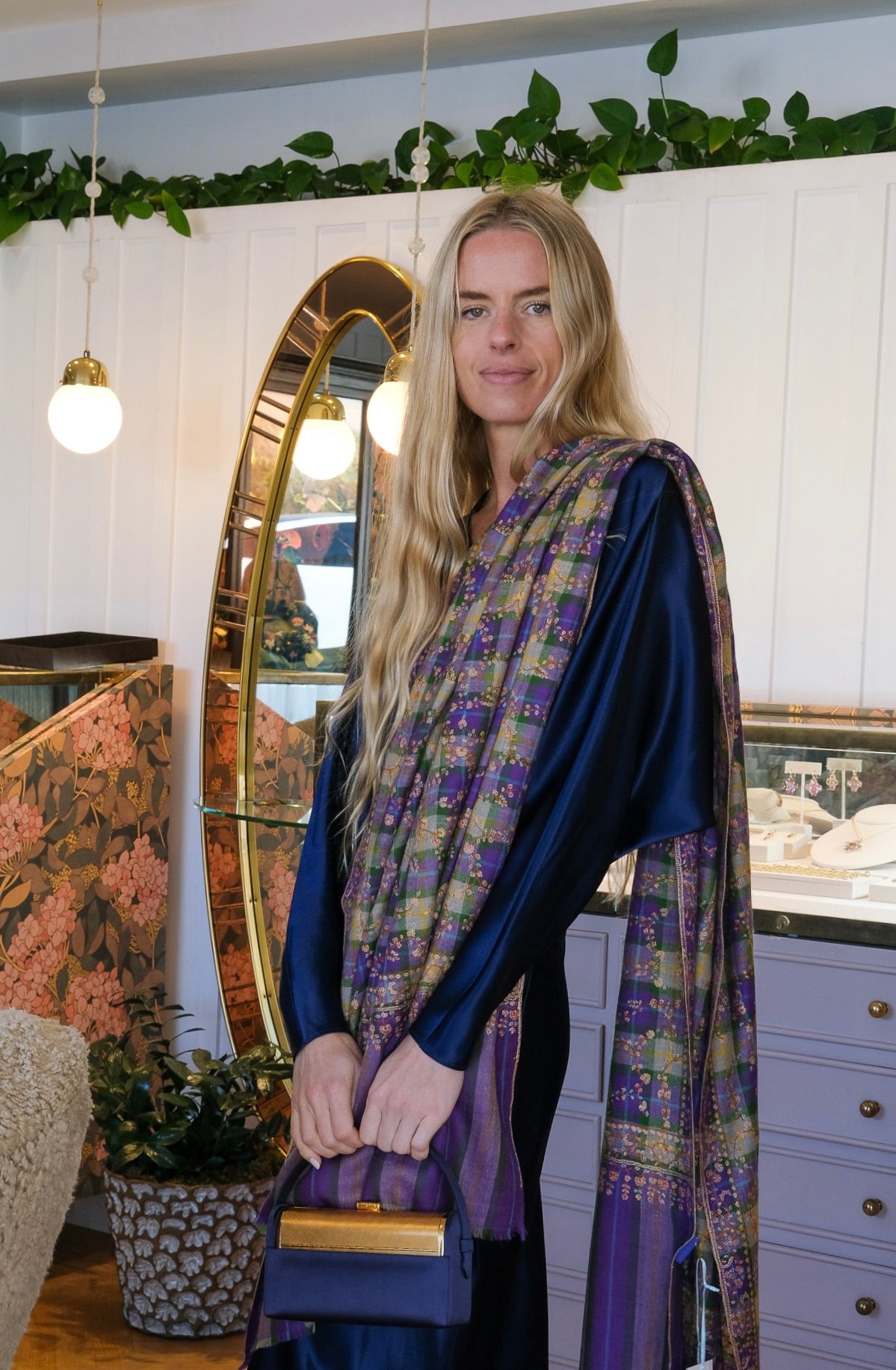 YASER | CHECK FLORAL SHAWL