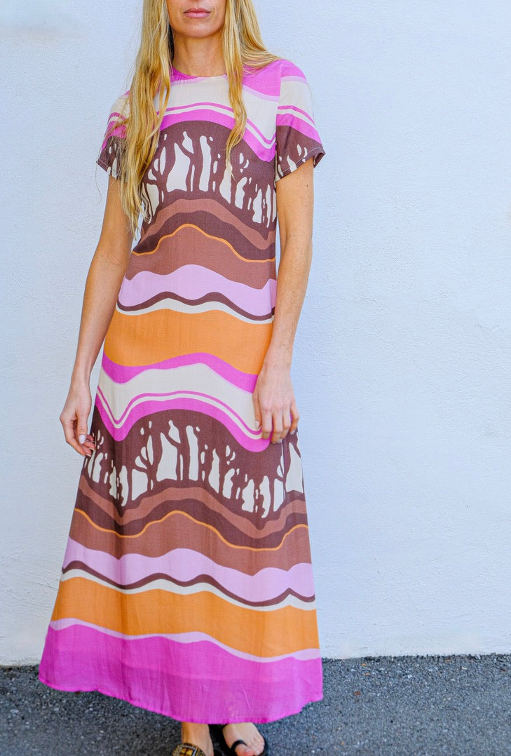 Printed modal midi dress from Alix of Bohemia with a relaxed silhouette and retro-inspired pattern. Available in Brentwood, CA and Charlotte, NC.