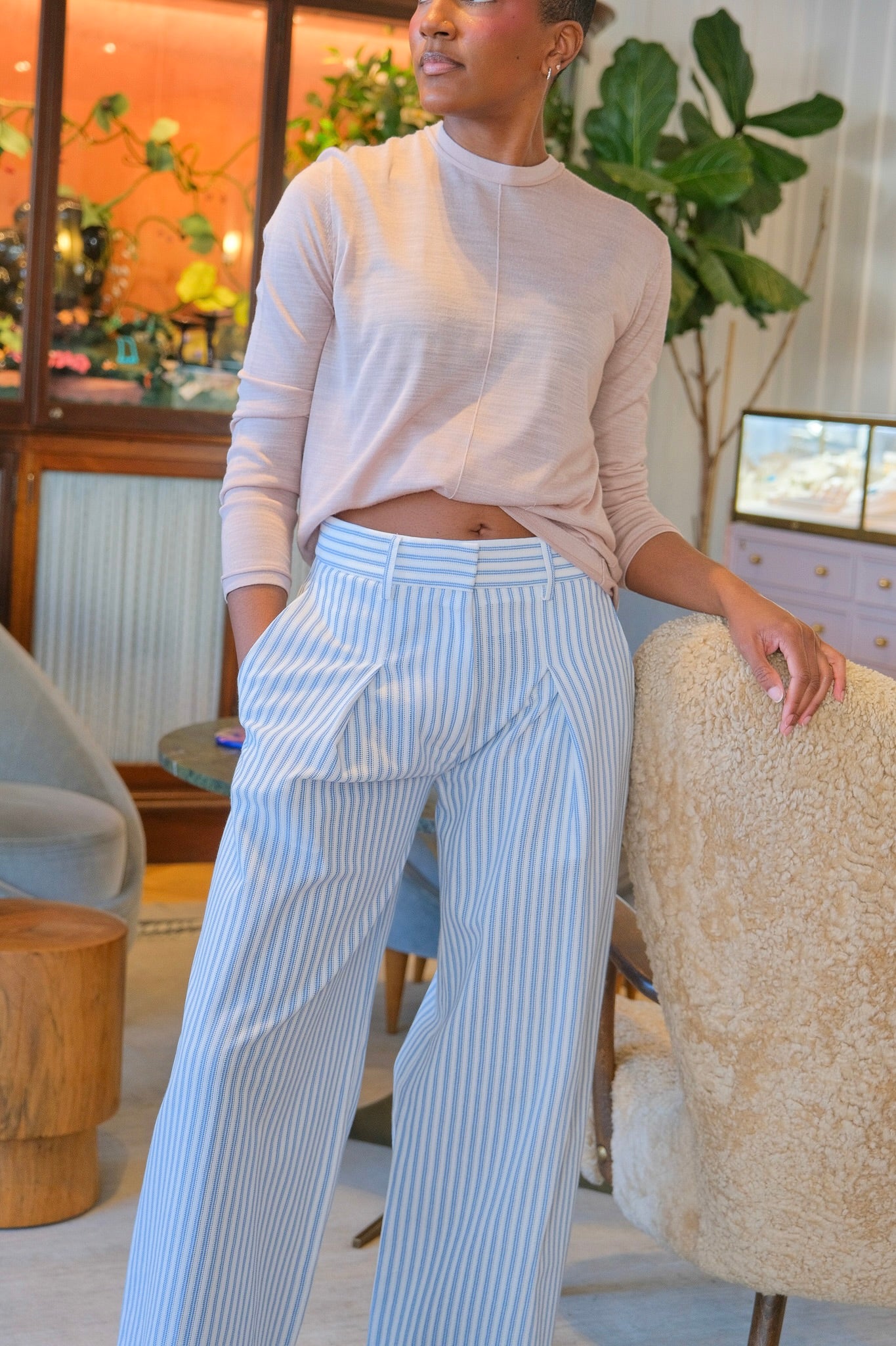 Quartz striated silk sweater from Attersee with a relaxed fit and refined minimal detailing. Available in Brentwood, CA and Charlotte, NC.