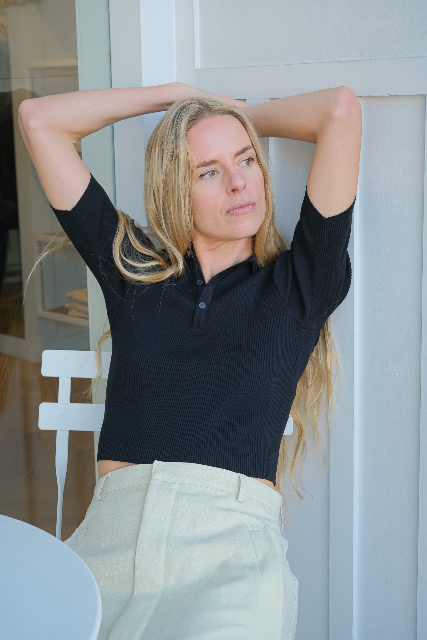 AURALEE | BLACK HIGH GAUGE RIB KNIT POLO | WOMEN'S LUXURY DESIGNER CLOTHING, SHOES, HANDBAGS & JEWELRY | CAPITOL CHARLOTTE, NC & BRENTWOOD, CA